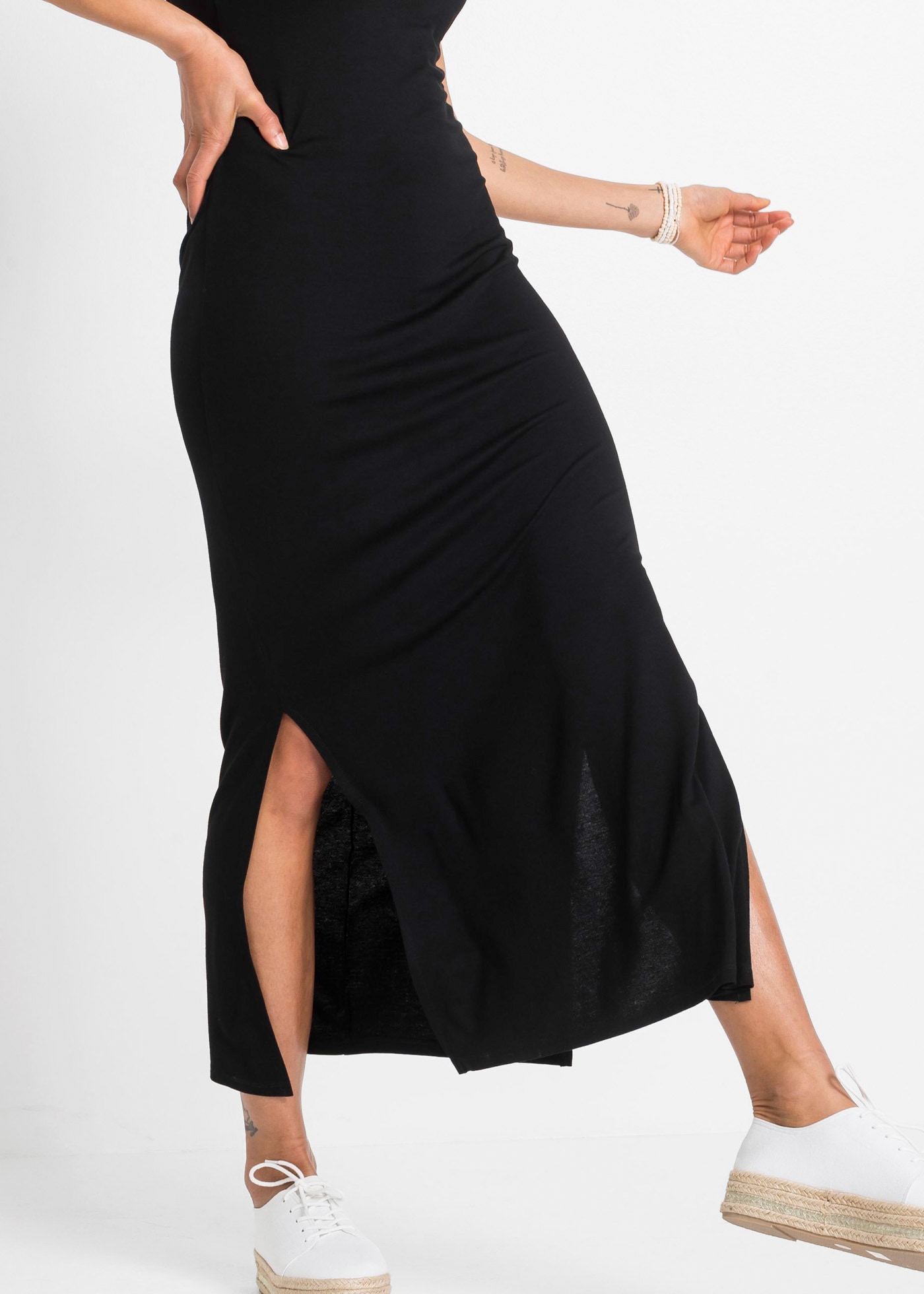 bonprix Jerseykleid »Jerseykleid aus fließendem Viskose-Elasthan-Mix« für Alltag, aus Viskose und Elasthan, lockere Passform