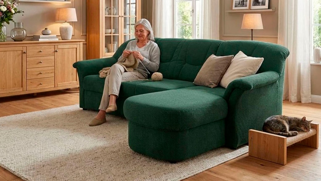 OTTO home Ecksofa "Langelland 232 x 146 cm, auch mit Schlaffunktion, mittelfester Sitz" L-Form, mit Federkern, pflegeleichter Pet Friendly Bezugsstoff
