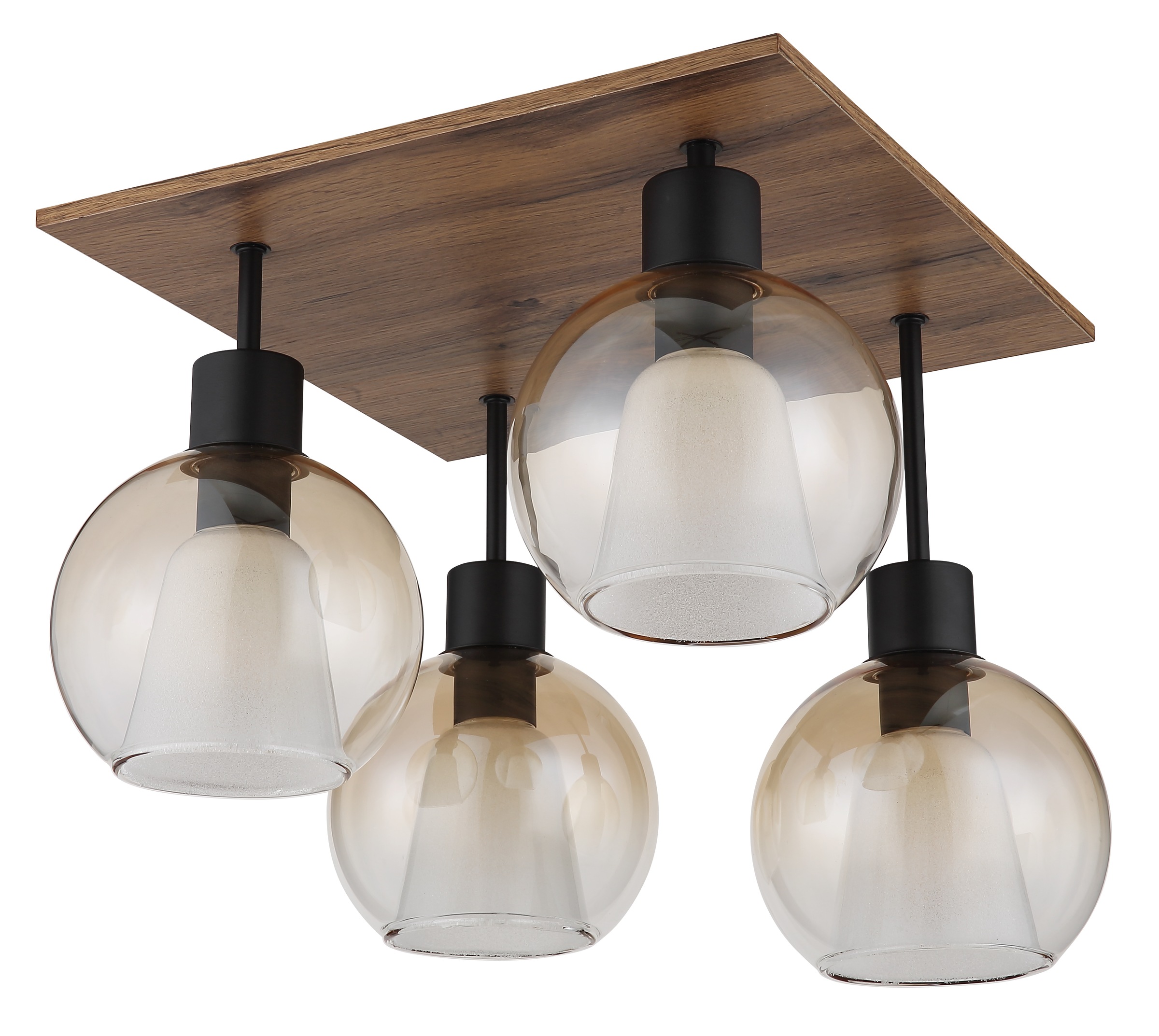 GLOBO LIGHTING Deckenleuchte »BARRY I«, Leuchtmittel E27 | ohne Leuchtmittel, Deckenlampe/holzoptik/Glas amber/Glaskristalle/Innenglas
