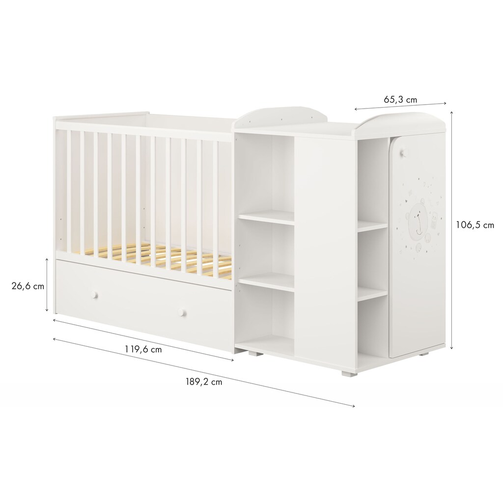 Polini kids Babybett »French 800 Teddy, weiß-eiche«