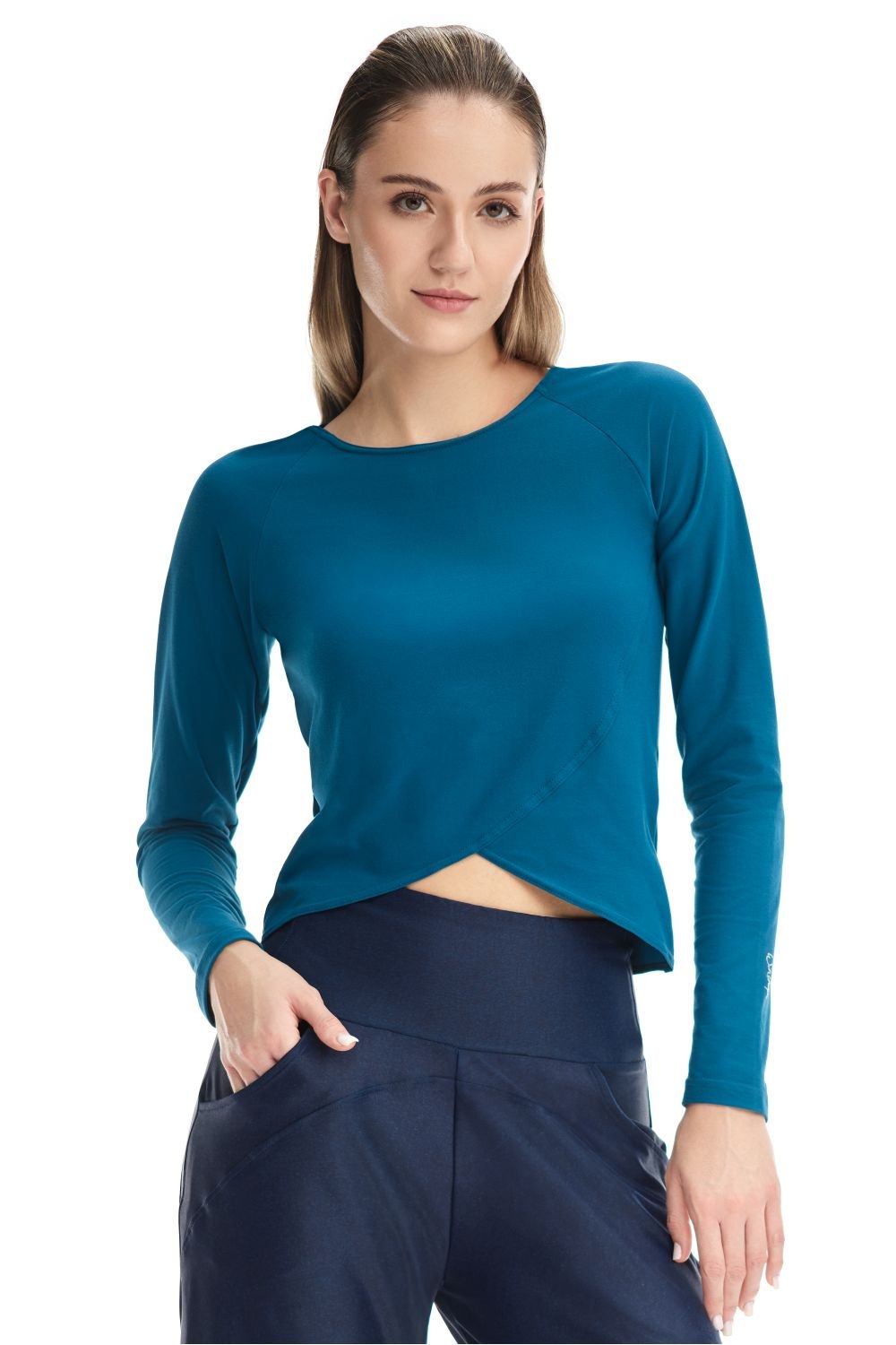 Langarmshirt WINSHAPE "Cropped Functional Light and Soft", Damen, Gr. S, teal grün, 85% Polyester, 15% Elasthan, Rundhals, Shirts Langarmshirt, Overlap-Applikation 2