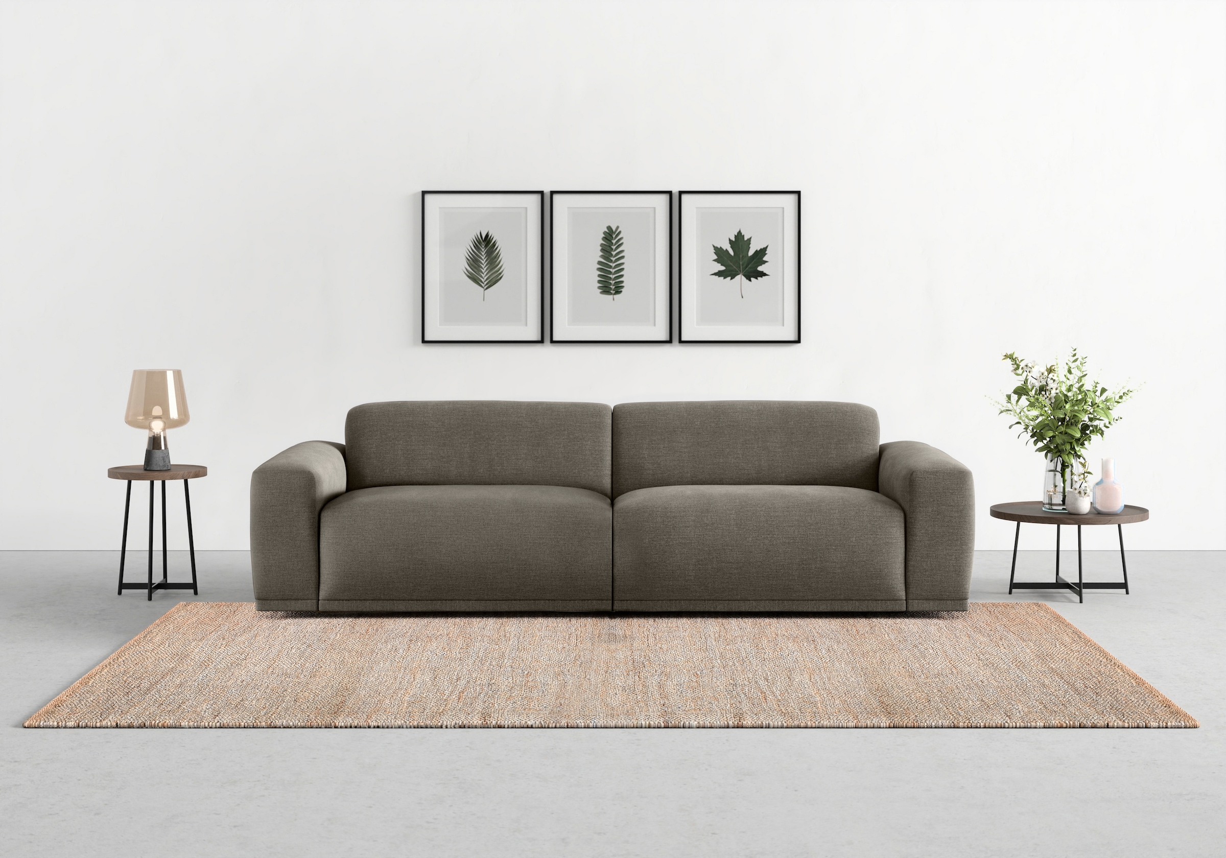 TRENDMANUFAKTUR Big-Sofa "Braga Japandi-Design, mit hochwertigem Kaltschaum, Megasofa, in Cord" modernes Big-Sofa, Couch mit hohem Sitzkomfort, 254/72/107 cm (B/H/T)
