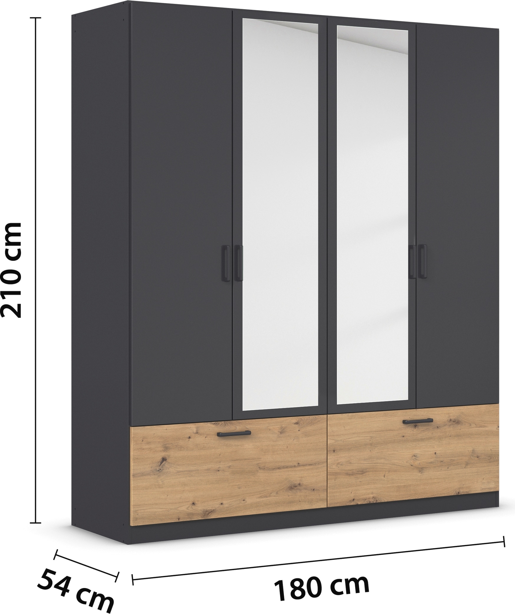rauch Drehtürenschrank »Kleiderschrank Schrank Garderobe Wäscheschrank BARI mit Spiegel«, mit Schubkästen und modernem Griff in Graumetallic MADE IN GERMANY