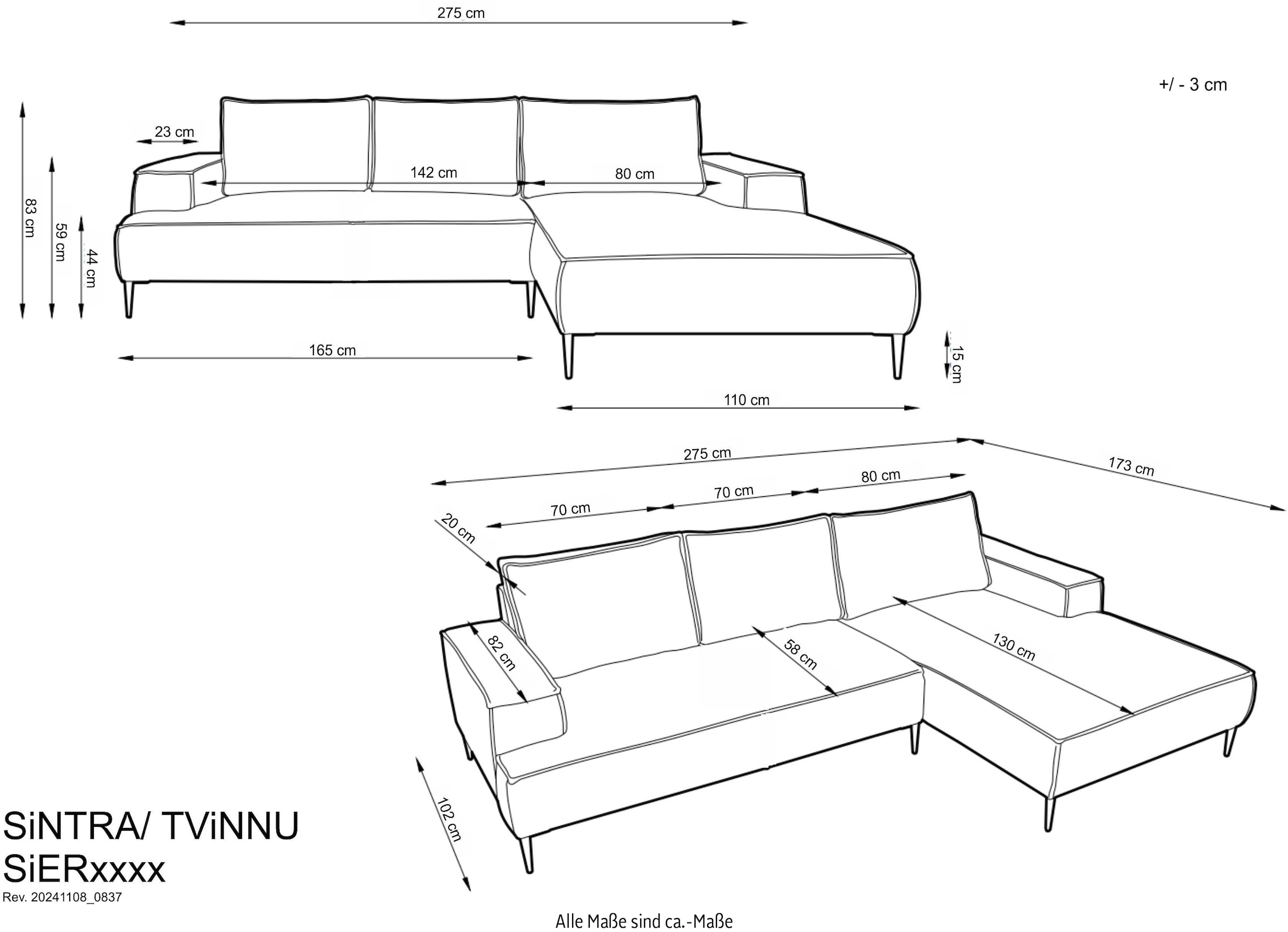 andas Sitzgruppe »TVINNU, Polsterecke L-Form, Schlaffunktion, mit Hocker«, (Set, 2 tlg.), stellbar zum Schlafsofa (Krokodilverbinder)