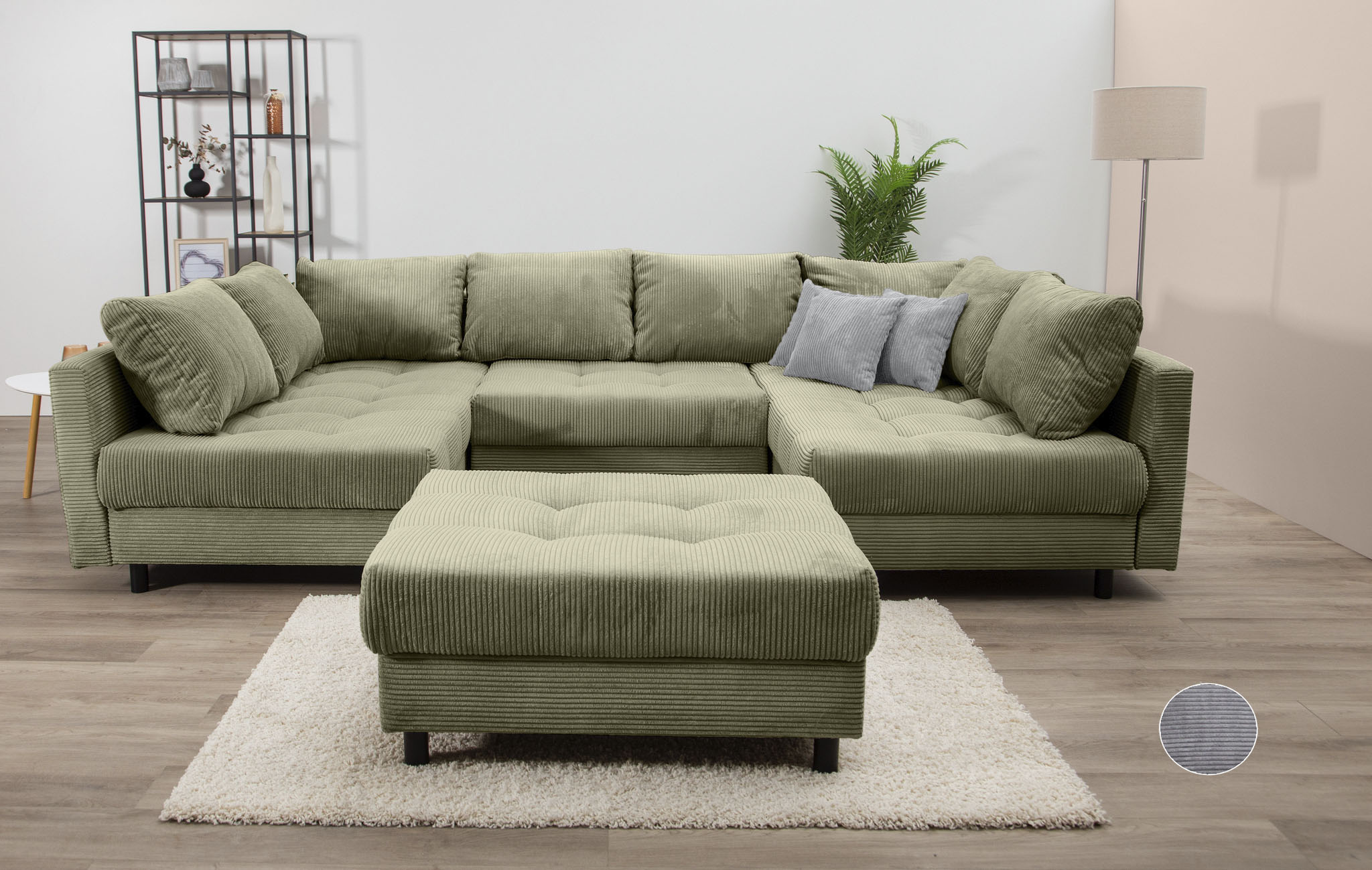 COLLECTION AB Wohnlandschaft "Toni U-Form, B: 298 cm, XXL-Liegefläche 282x178 cm mit Hocker" Set: Sofa & Hocker, 3 Zierkissen, Federkern