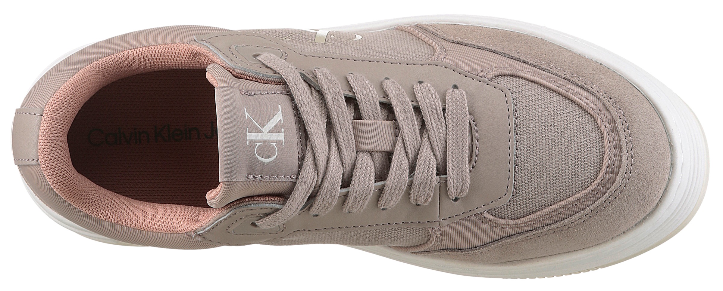 Calvin Klein Jeans Plateausneaker »BOLD FLATF LOW MIX MG MEDIA«, Schnürschuh, Freizeitschuh, Halbschuh mit seitlichem Logo