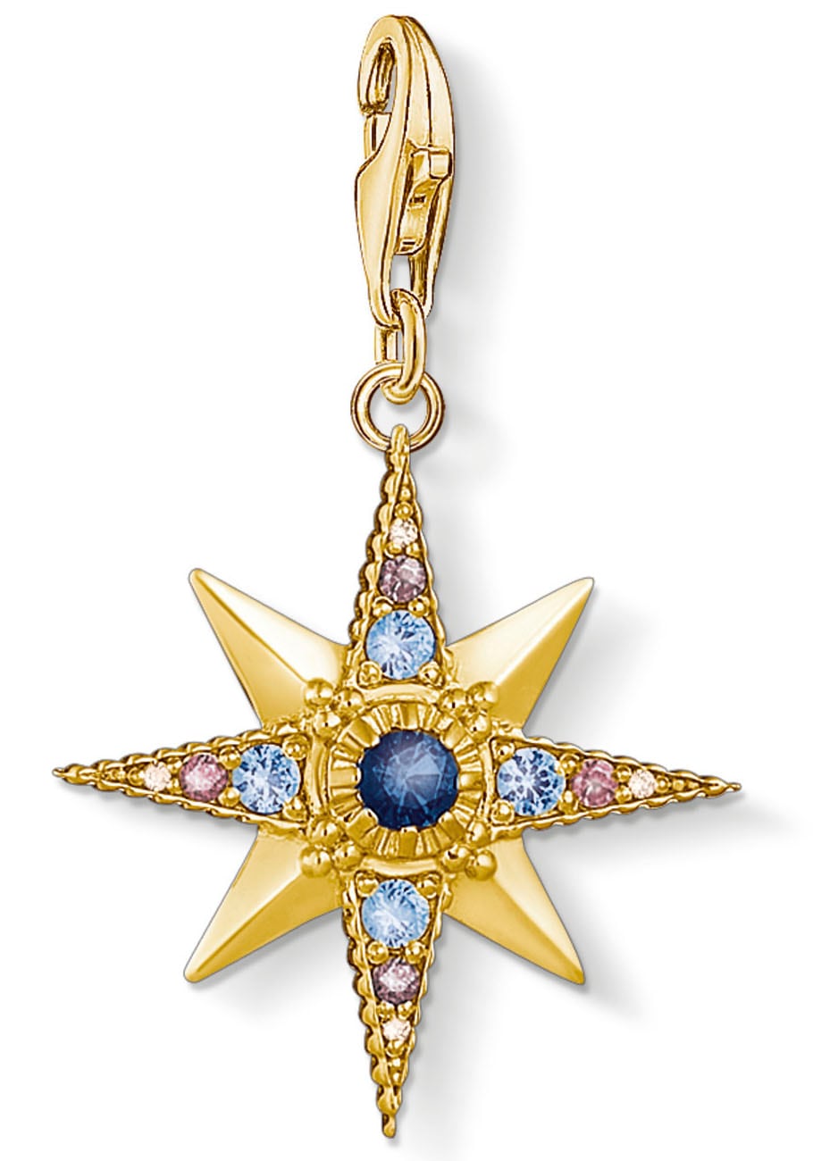 THOMAS SABO Damen Charm-Einhänger "Royalty Stern", gold, Silber 925 (recycelt), Charms, mit Glas-Keramik Stein, Spinell (synth.), Zirkonia (synth.)