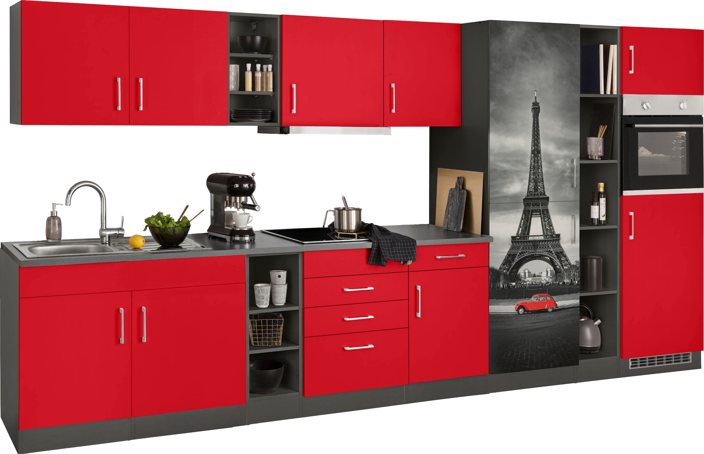 KOCHSTATION Küchenzeile »KS-Paris«, mit E-Geräten, Breite 390 cm