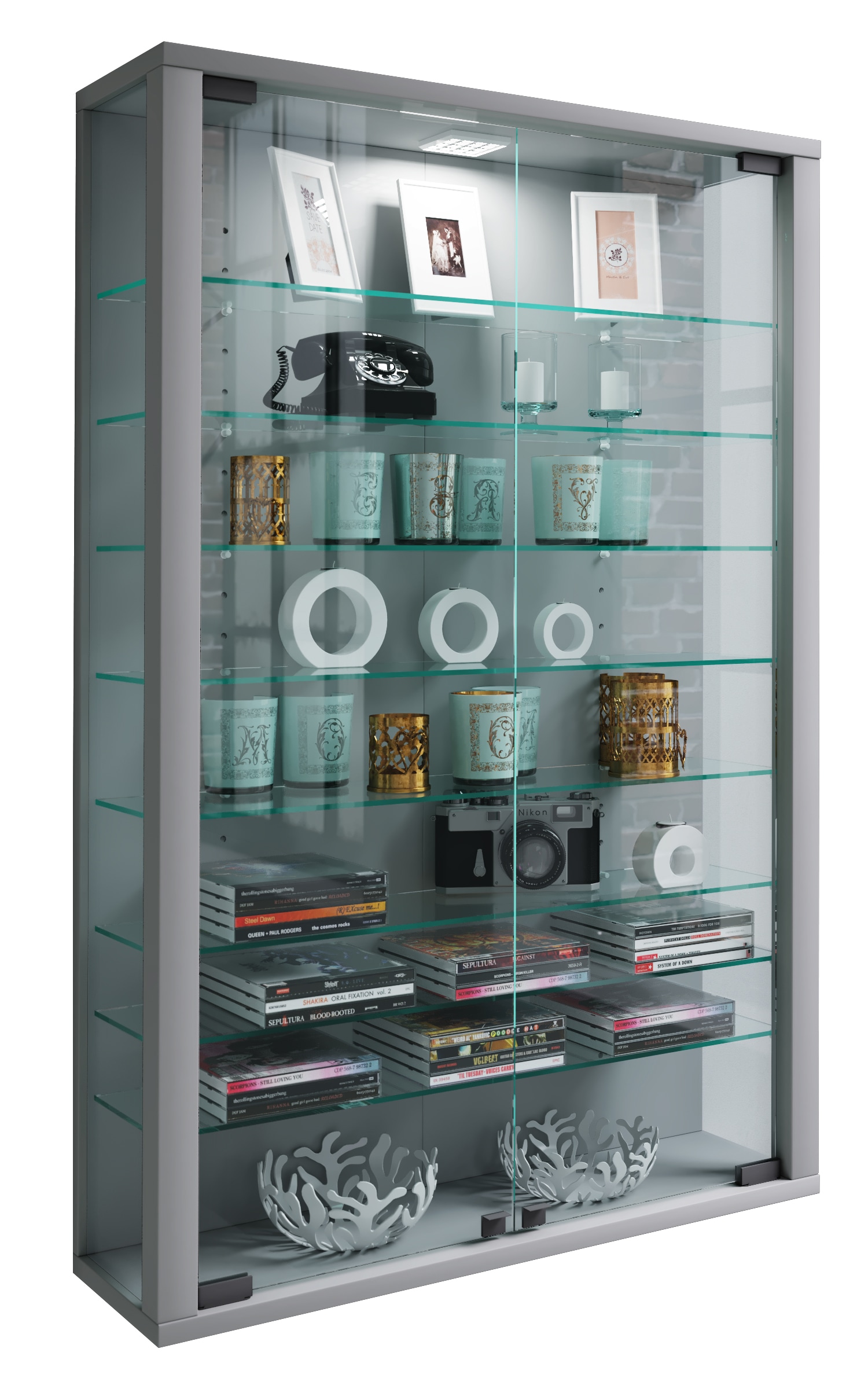 VCM Wandregal »VCM Glasvitrine hängend | Vitrine Glas mit ESG-Sicherheitsglas | Maße: H. 91 x B. 59 x T. 18 cm | Hängevitrine Glas | Modern und platzsparend | Glas Vitrinenschrank - Vitrosa Mini«