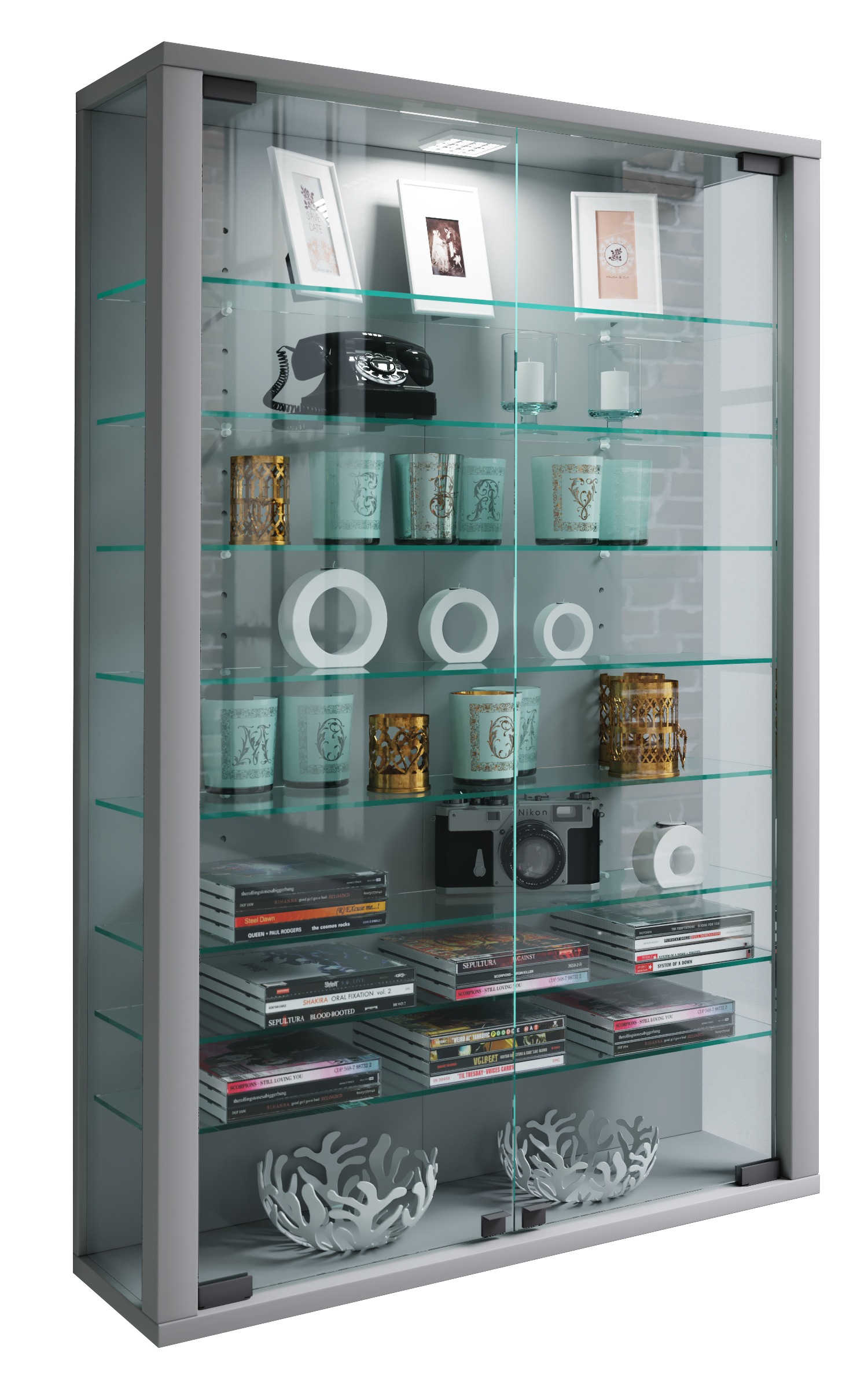 Wandregal VCM, B:59cm T:18cmsilber, Wohnzimmer, Regale, "Wandvitrine Hängevitrine Glasvitrine Vitrosa Mini"