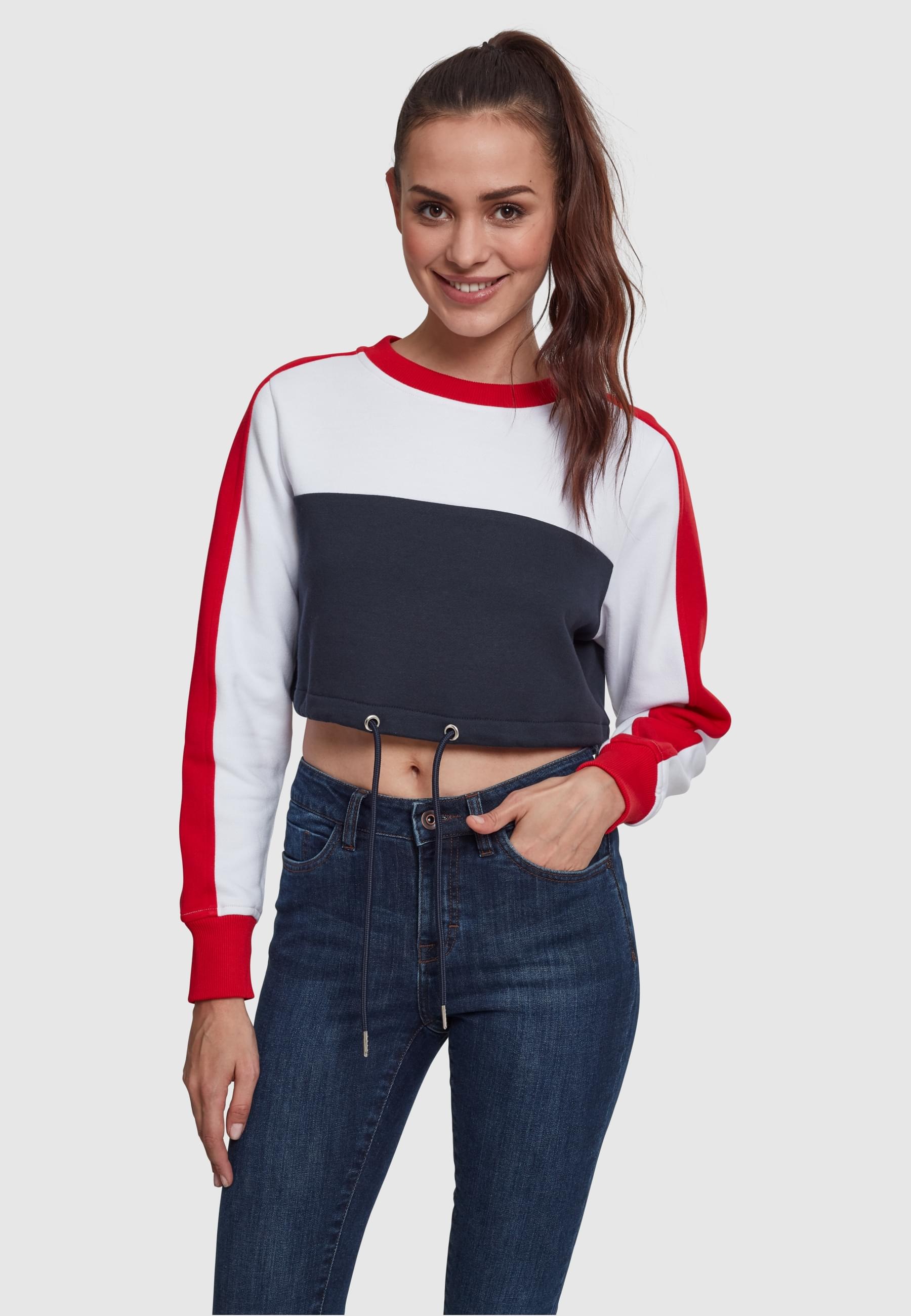URBAN CLASSICS Sweatshirt »Urban Classics Damen Ladies Cropped 3-Tone Stripe Crew«, (1 tlg.)