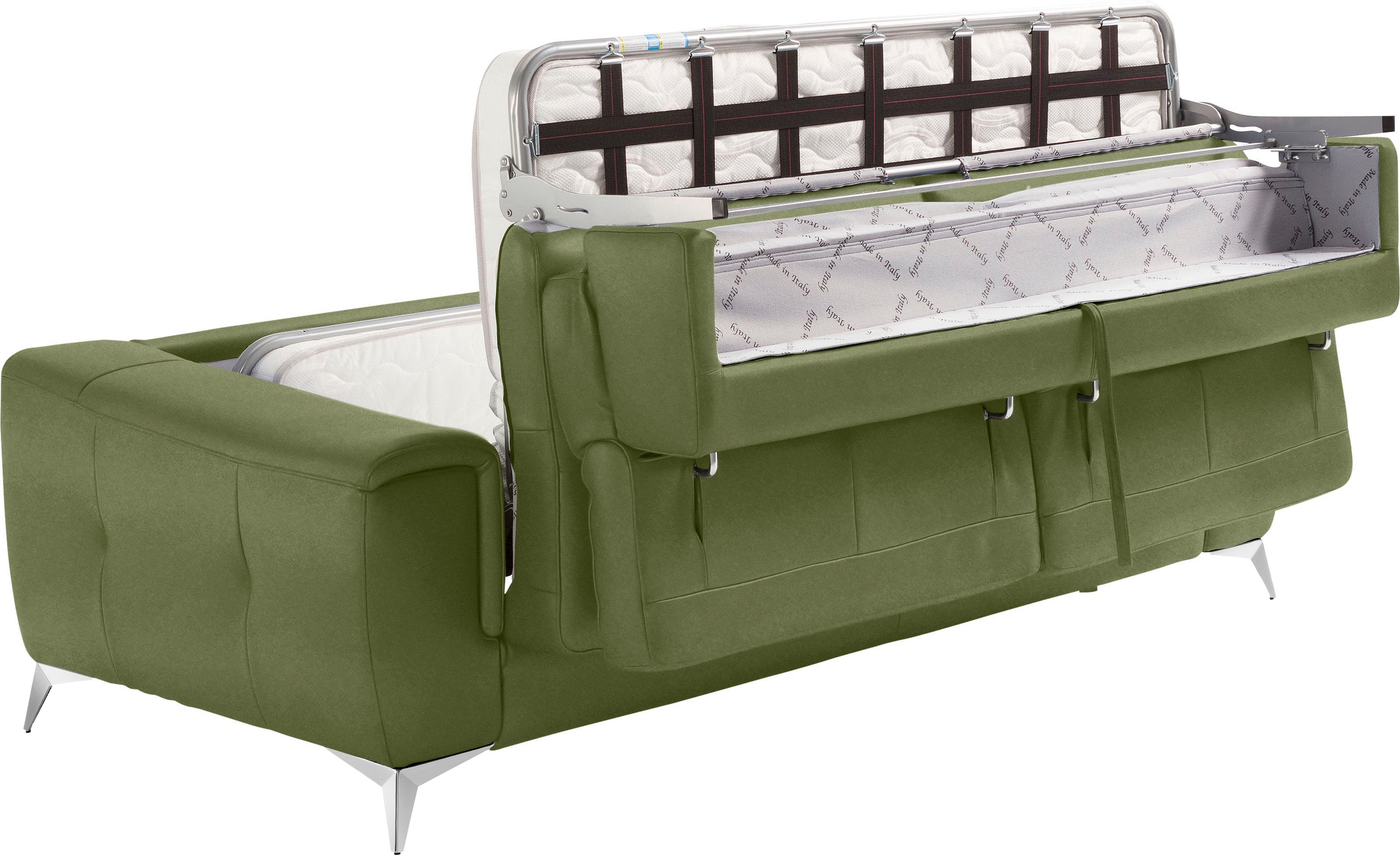 Egoitaliano Schlafsofa »Francine Designsofa, Loungesofa mit Dauerschlaffunktion, Breite 233 cm«, mit Bettfunktion, Luxus-Microfaser BLUSH, kiwi, Fußfarbe chrom