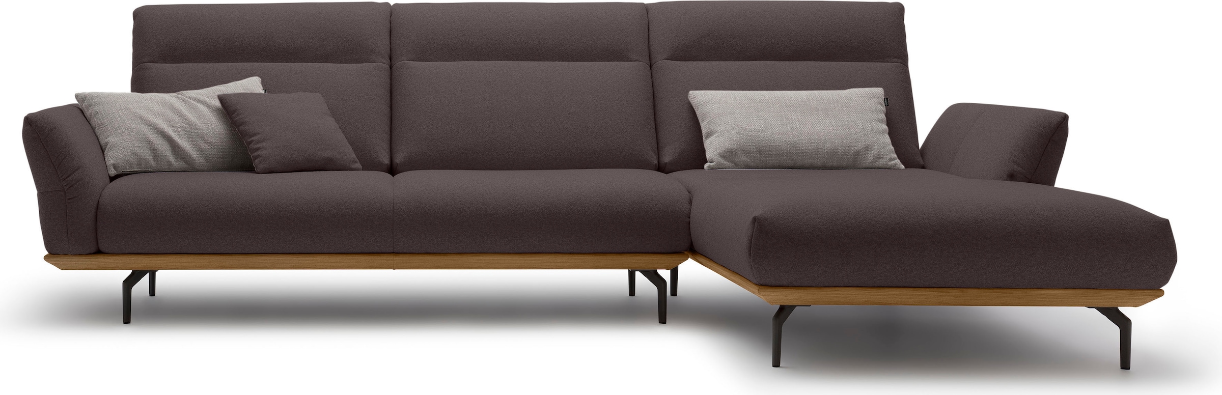 Creation BY ROLF BENZ Ecksofa "CR.460 Design-Sofa der Extraklasse, verstellbare Rückenlehne, L-Form" Sockel in Nussbaum, Winkelfüße in Umbragrau, Breite 318 cm