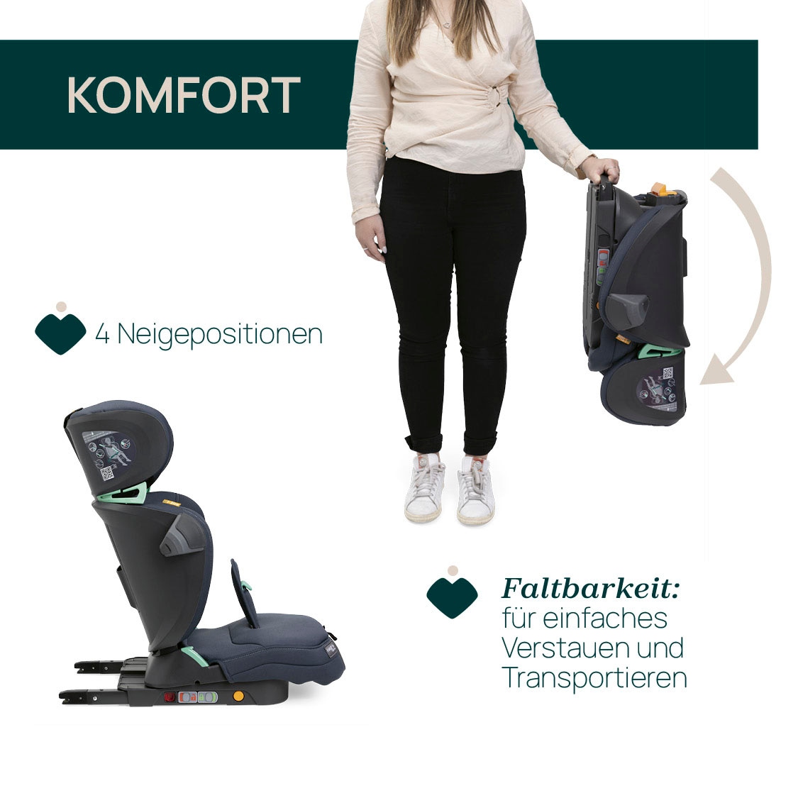 Chicco Autokindersitz »FOLD & GO I-SIZE«, 100-150 cm, faltbar, inkl. Seitenaufprallschutz und Bauchgurtführung