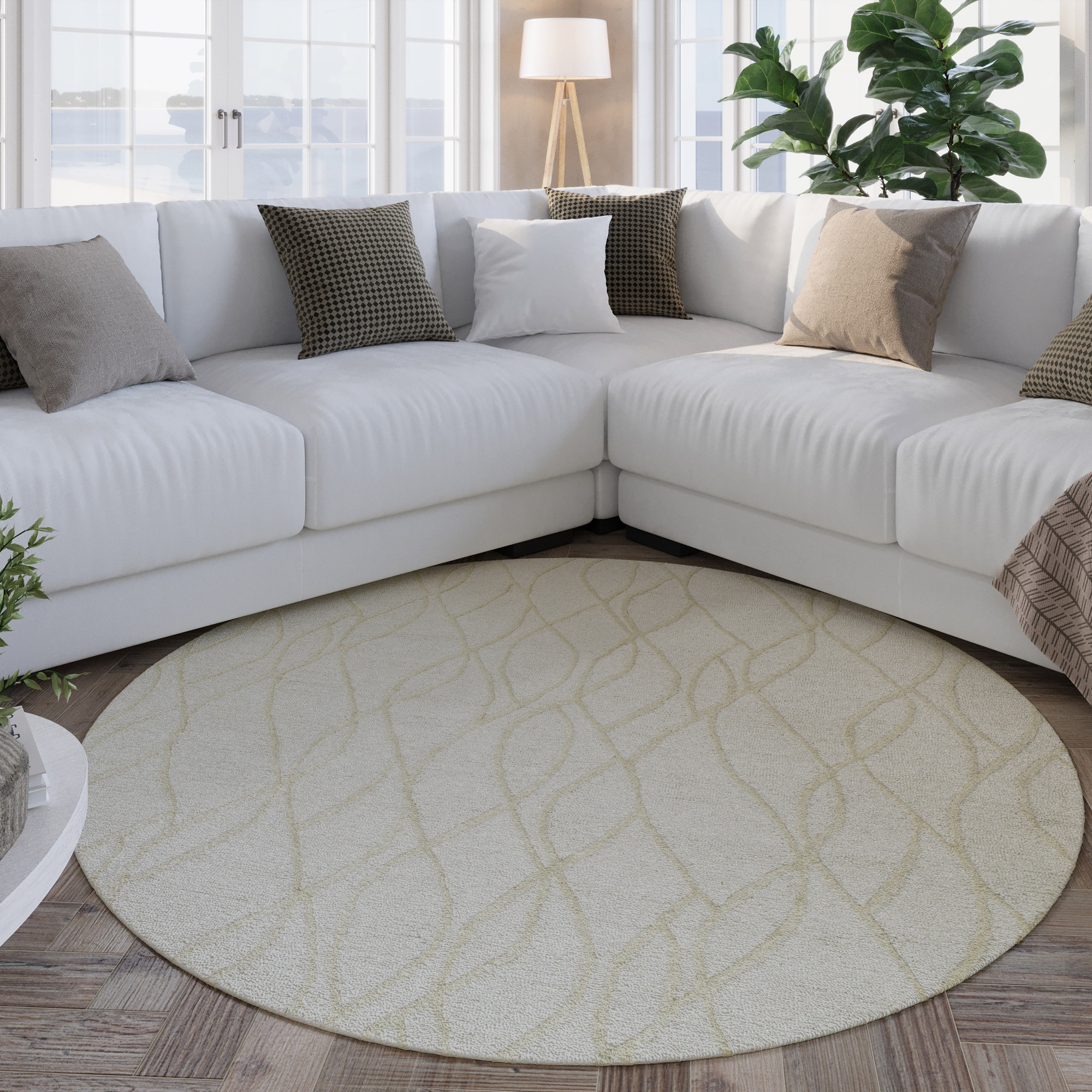 Wecon home Wollteppich »Hamptons TWENTYTHREE«, rund, 15 mm Höhe, Schurwolle, Kurzflor, Wohn- & Schlafzimmer, elegant, welliges Design