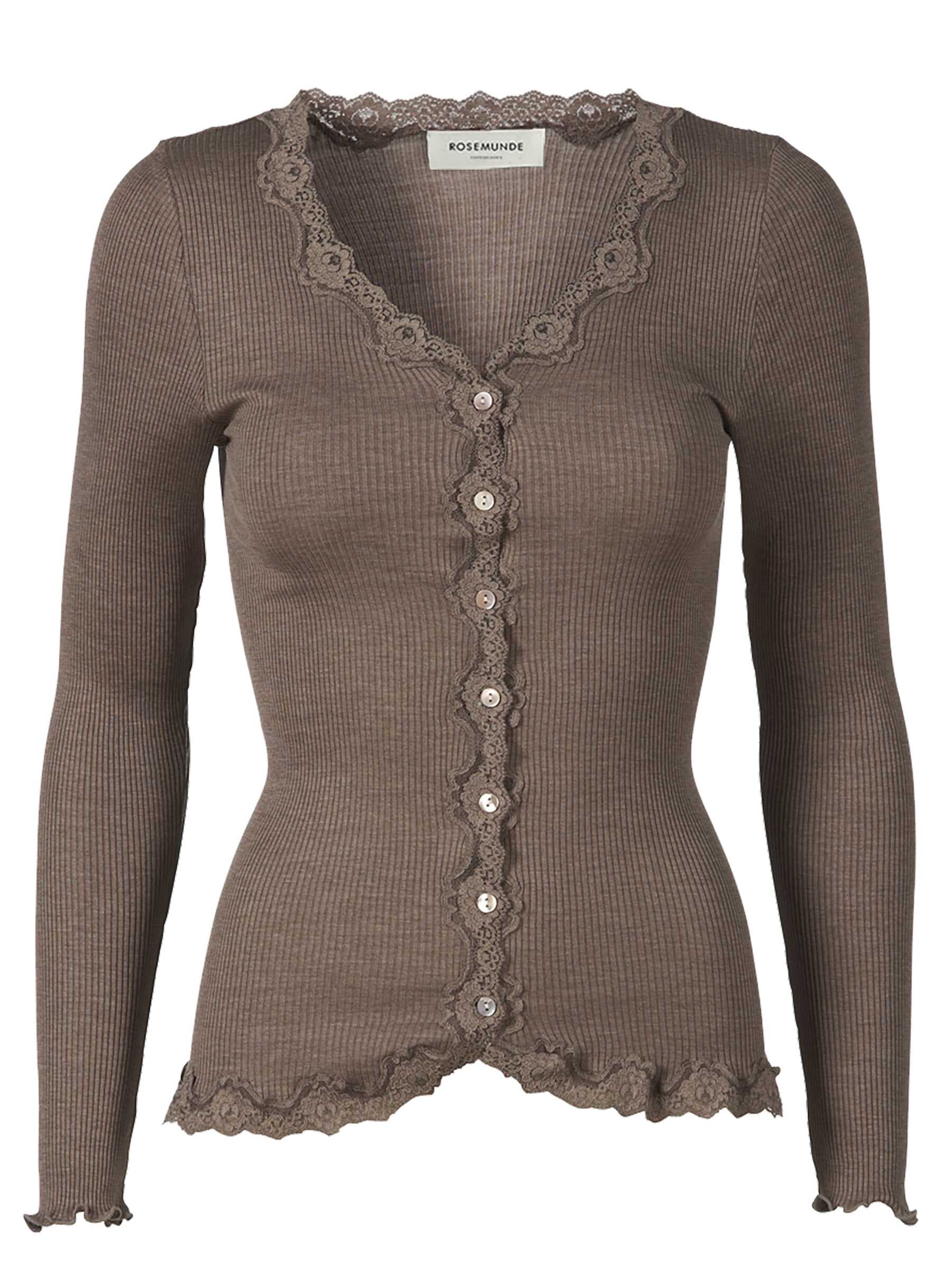 rosemunde Strickjacke "Babette Silk Cardigan mit Seide" Vintage-Spitzenbesatz, Perlmuttknopfleiste, Langarm, Seidenmix