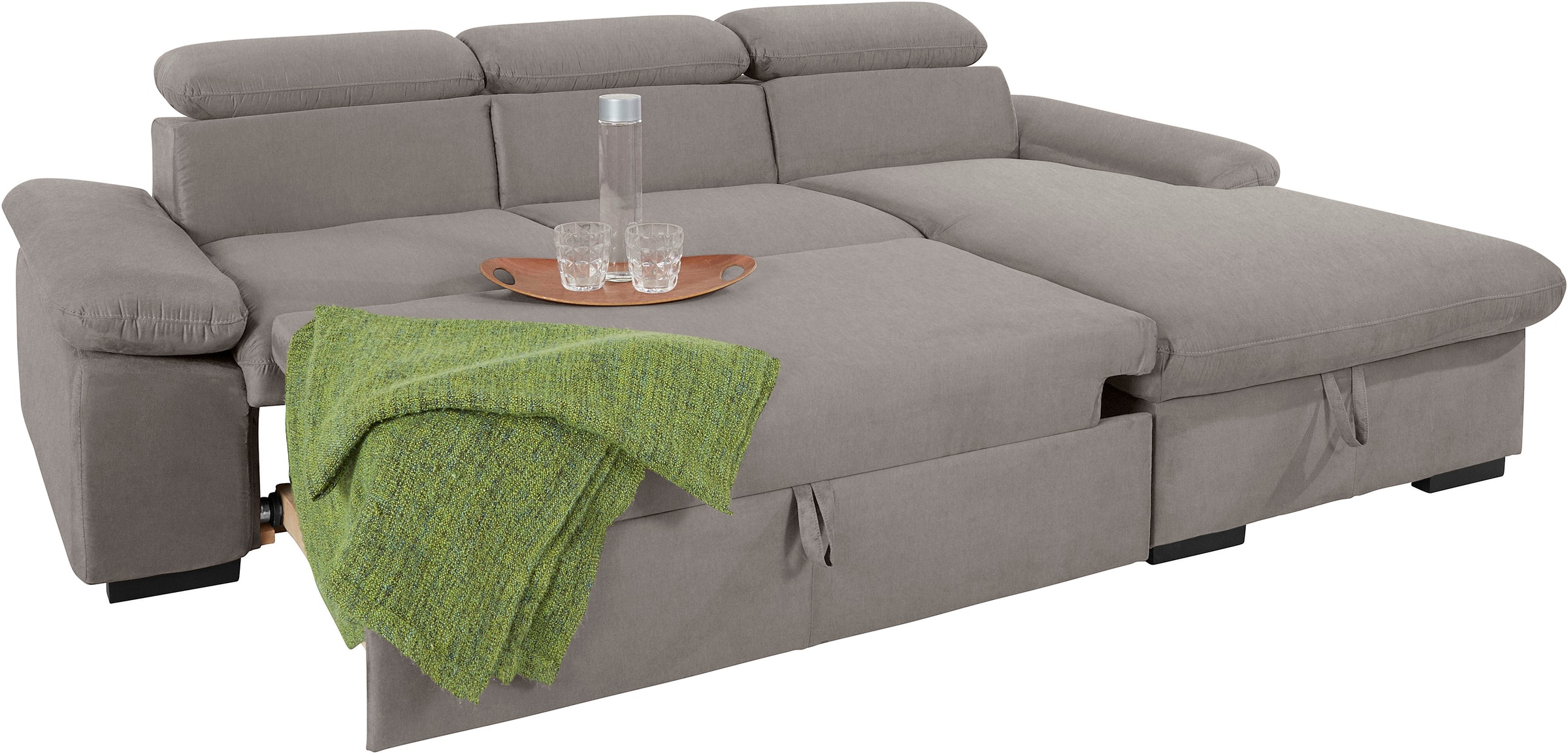 COTTA Ecksofa »Lola L-Form mit Kopfteilfunktion & Hocker«, (Set, mit Hocker), wahlweise mit Bettfunktion, Bettkasten & Armteilverstellung