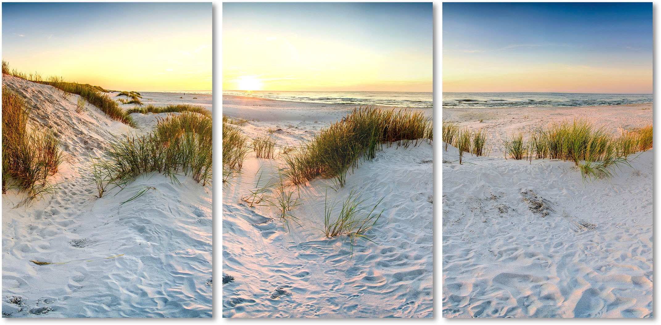 queence Acrylglasbild "Sylt 3-teilig", Strand-Meer-Meer Bilder-Himmel-Gräse günstig online kaufen