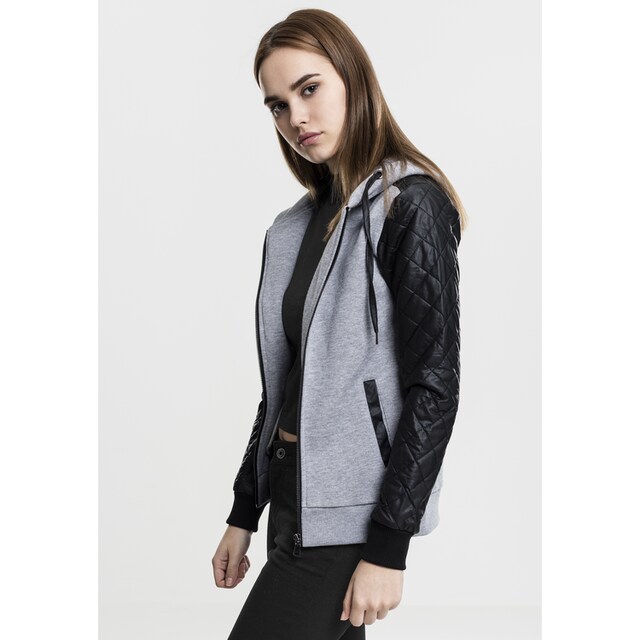 URBAN CLASSICS Sweatjacke »Damen Ladies Diamond Synthetic Leather Sleeve  Zip Hoody«, (1 tlg.) für bestellen | BAUR