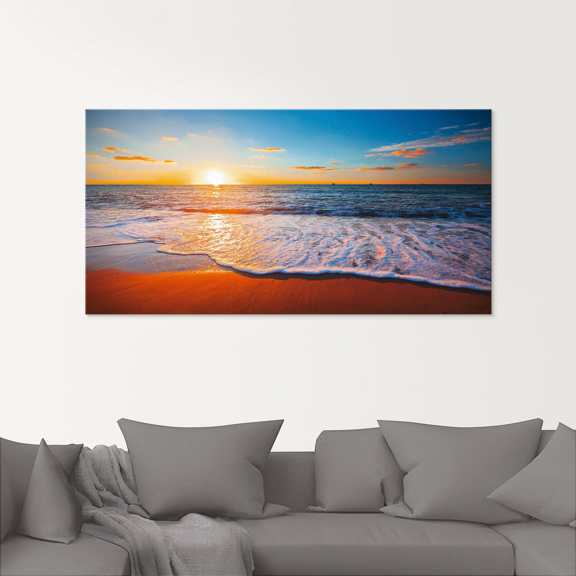 Glasbild ARTLAND "Sonnenuntergang und das Meer", blau (farbe bild(er): blau), B:125cm H:50cm, Bilder, in verschiedenen Größen 2