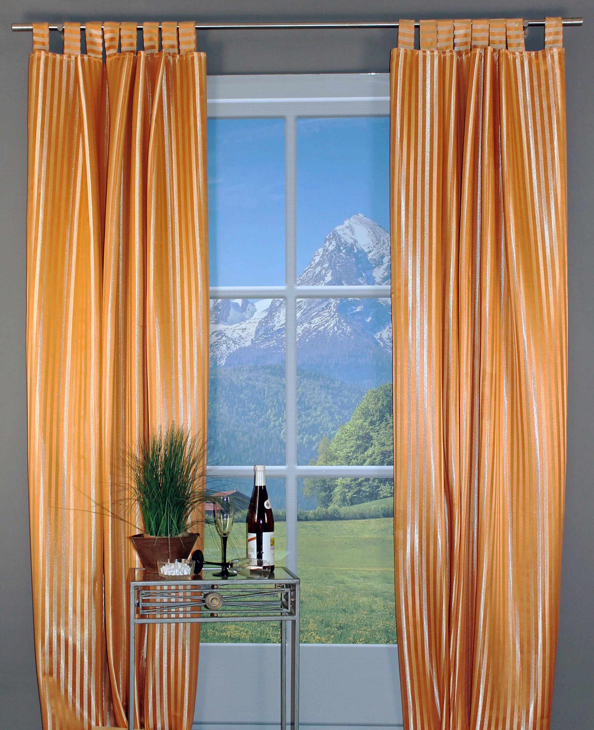 HOSSNER - ART OF HOME DECO Gardine »Triftsee«, (1 St.), Schlaufenschal mit  gewebten Streifen | BAUR