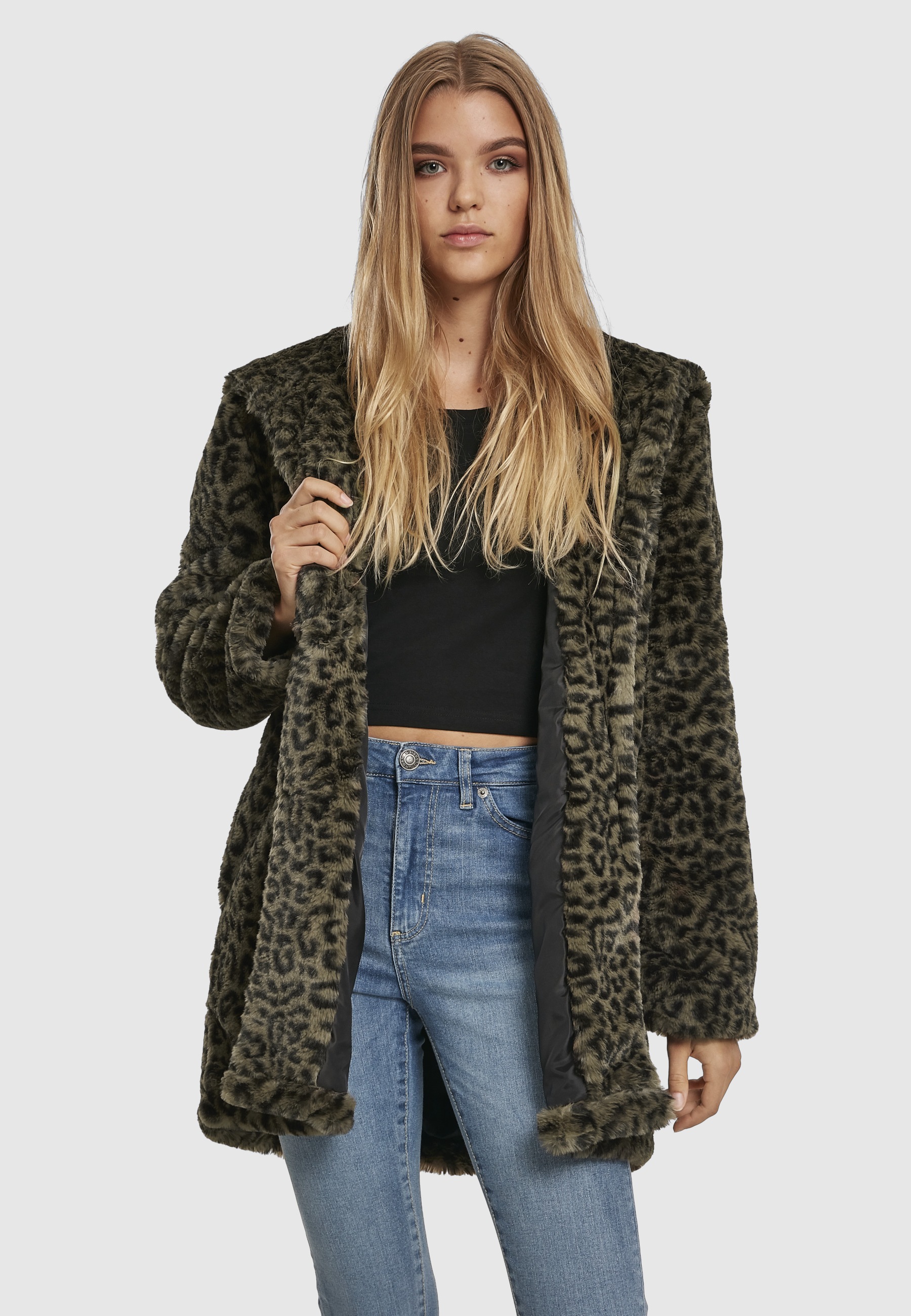 URBAN CLASSICS Parka »Urban Classics Damen Ladies Leo Teddy Coat« 1 Stk. tlg. mit Kapuze