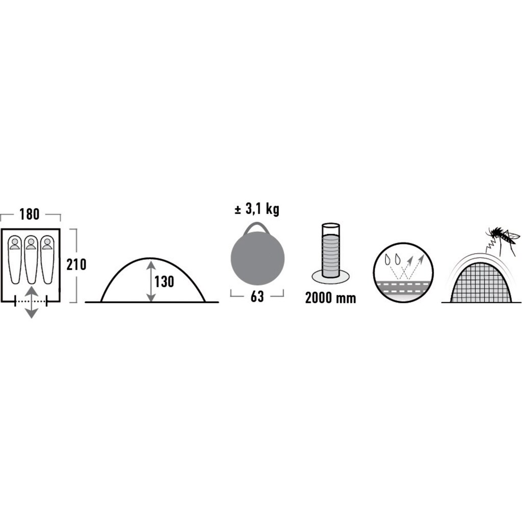 High Peak Wurfzelt »Swift 3«, 3 Personen, (Set, mit Transporttasche)