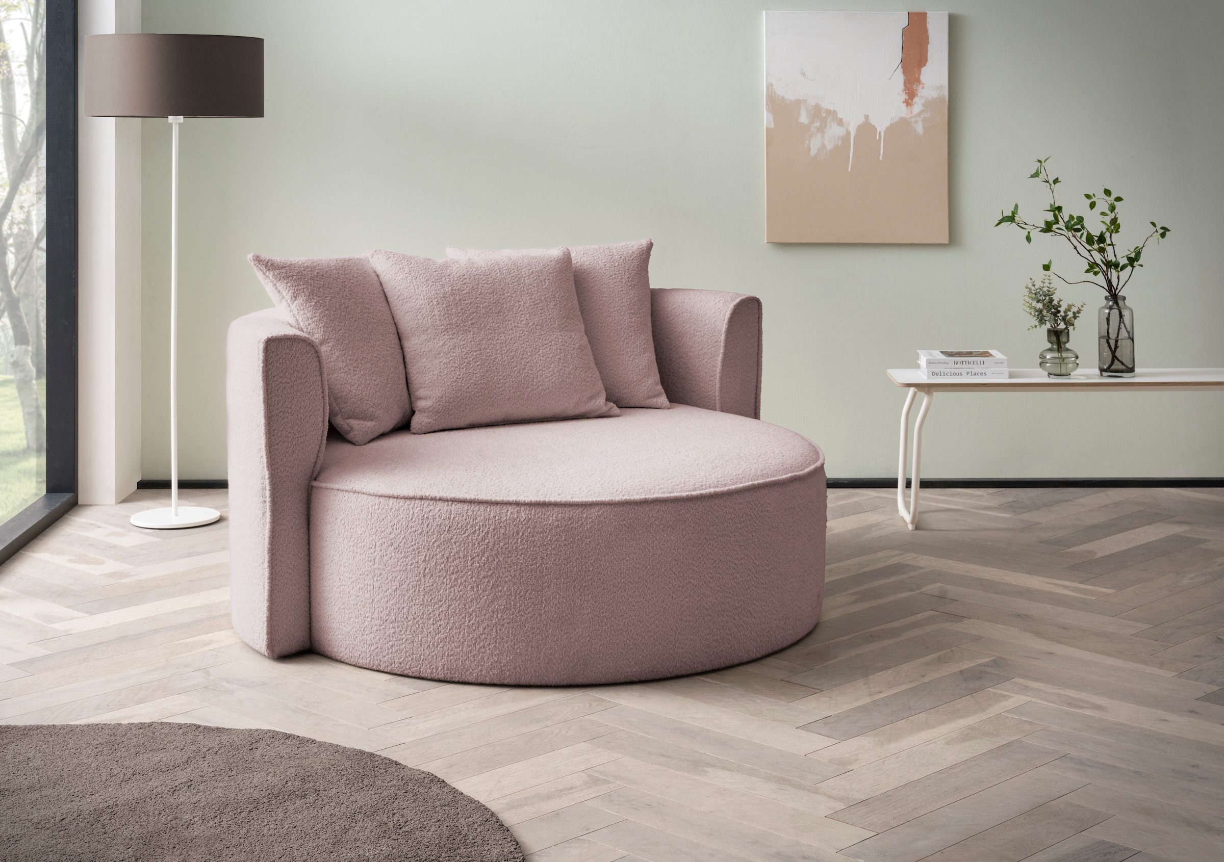 LeGer Home by Lena Gercke XXL-Sessel "ISALIE Bouclé, Lesesessel, Loveseat, inklusive Zierkissen" extra große Sitzfläche, optional mit Hocker, 3 Bezugsstoffe