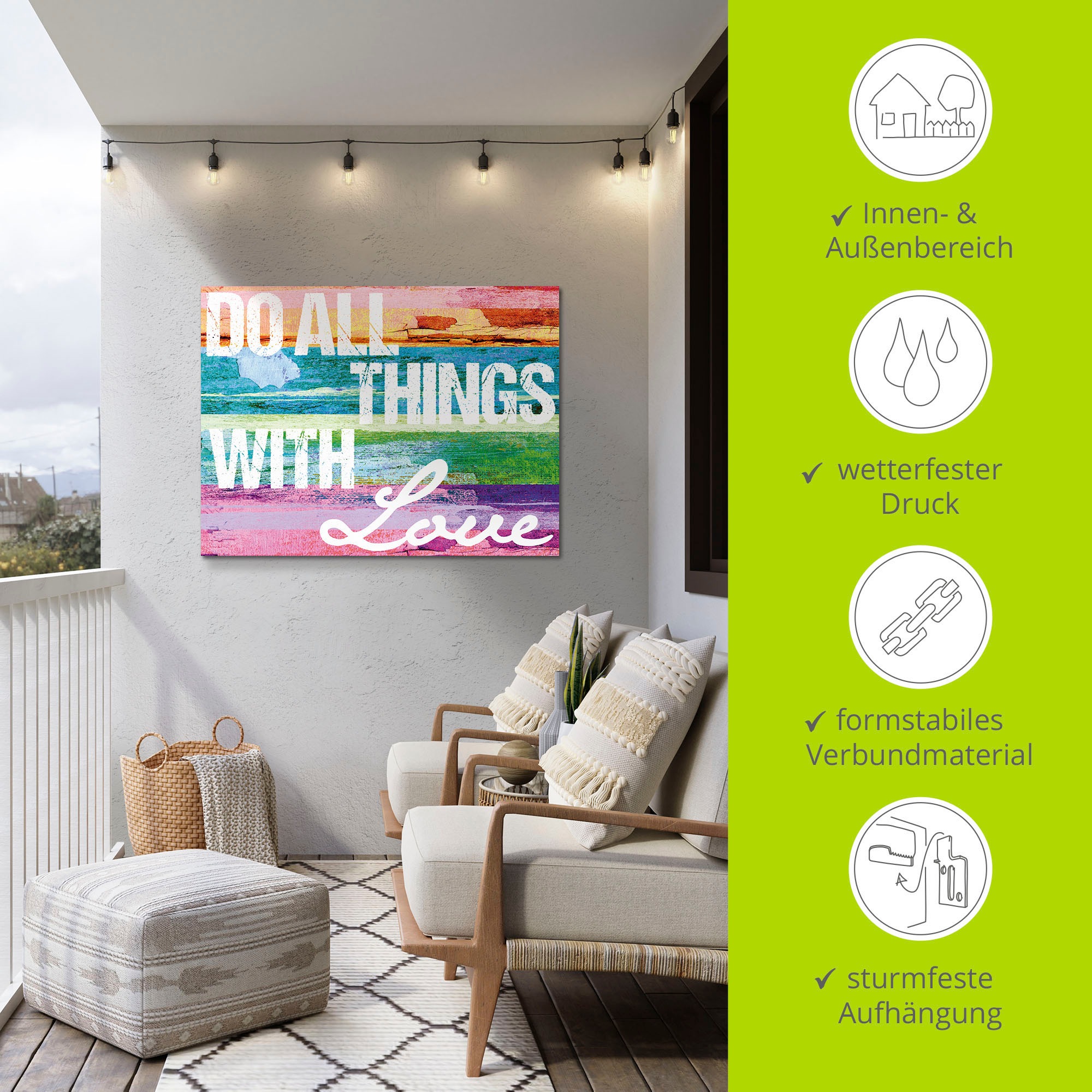 Artland Wandbild »Tu alles mit Liebe«, Sprüche & Texte, (1 St.), als Alubild, Outdoorbild, Leinwandbild, Poster in verschied. Größen