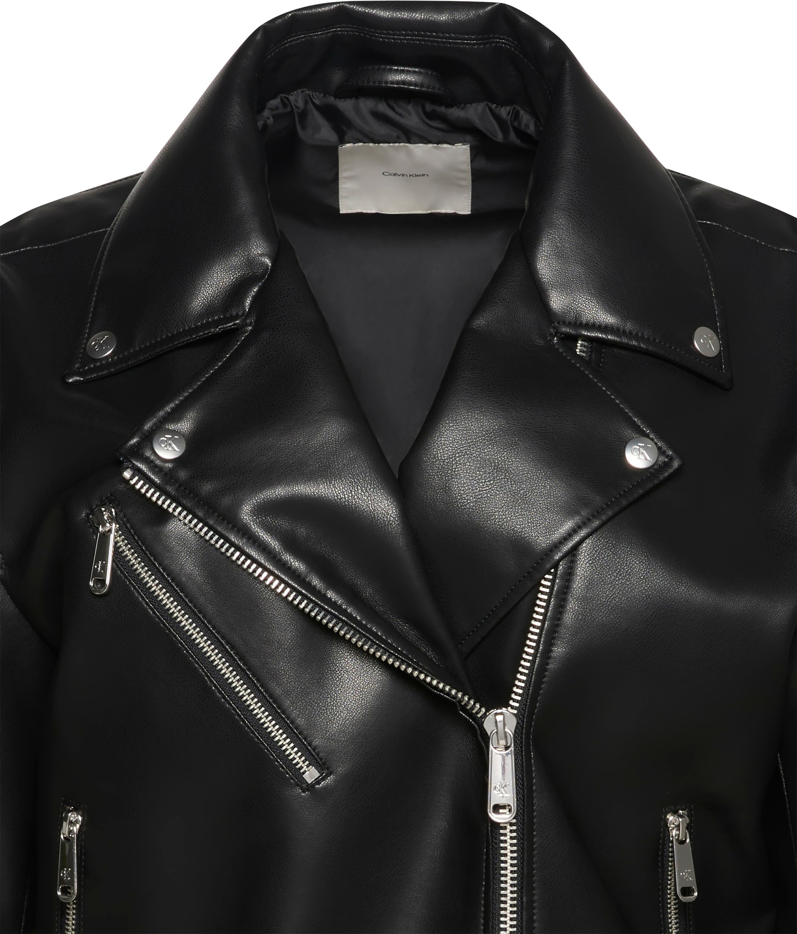 Calvin Klein Jeans Lederimitatjacke »FAUX LEATHER MOTO JACKET W/BELT«, ohne Kapuze, Mit V-Ausschnitt