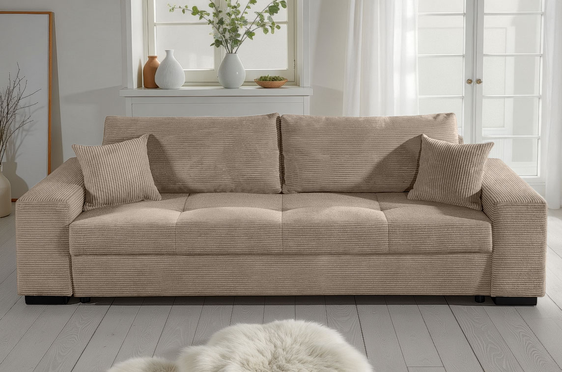 COLLECTION AB Schlafsofa "Kreta, B: 248 cm, Liegefl. 137x195 cm" Schlaffunktion, Bettkasten & 2 Zierkissen, optional mit Topper