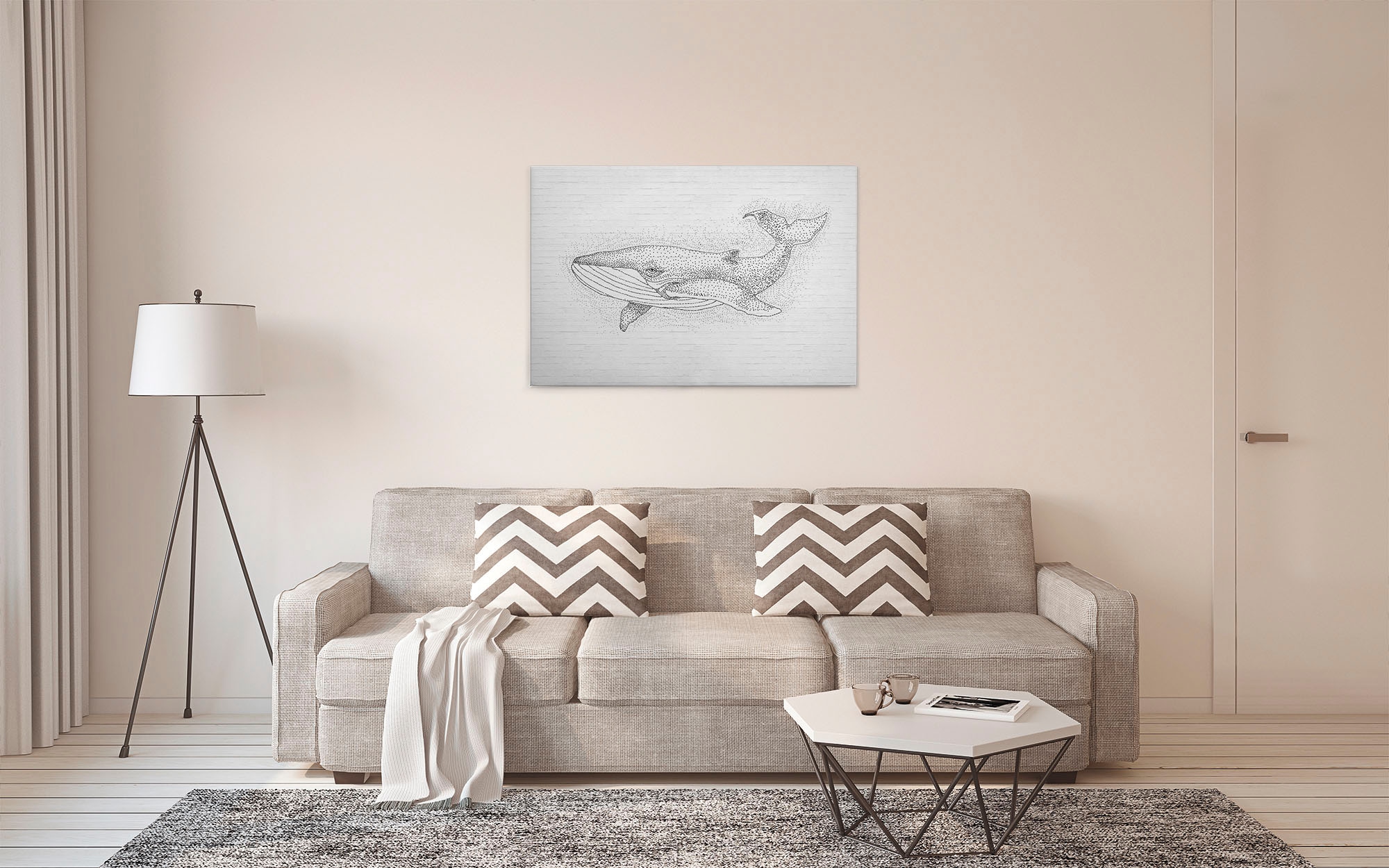 A.S. Création Leinwandbild »titan«, Kunst-Tiere-Kinder, (1 St.), Schwarz-Weiß Zeichnung Wal Keilrahmen Leinwand-Bild Wohnzimmer modern