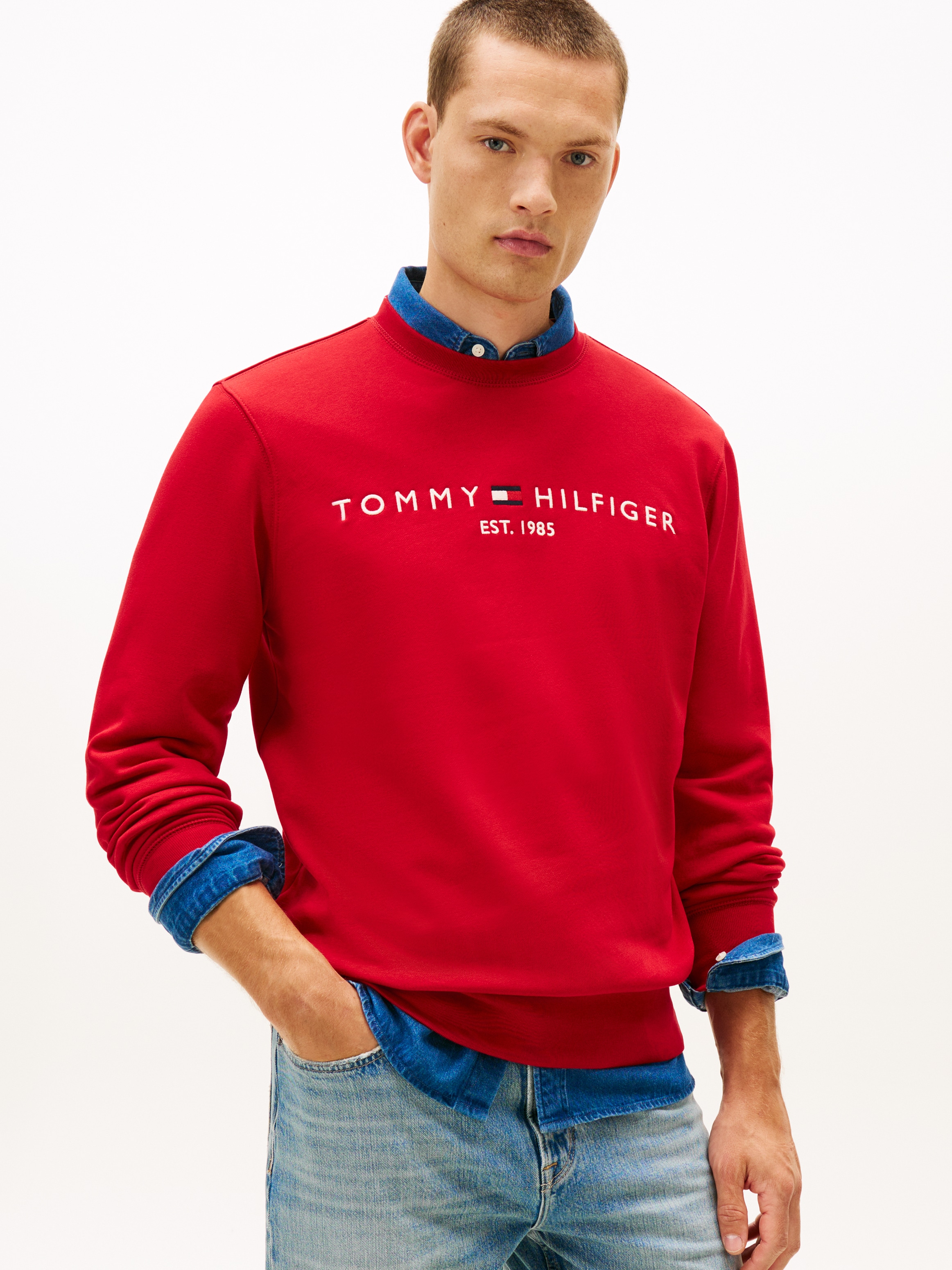 Tommy Hilfiger "TOMMY LOGO SWEATSHIRT mit Rundhals und Stickerei", unifarbe günstig online kaufen