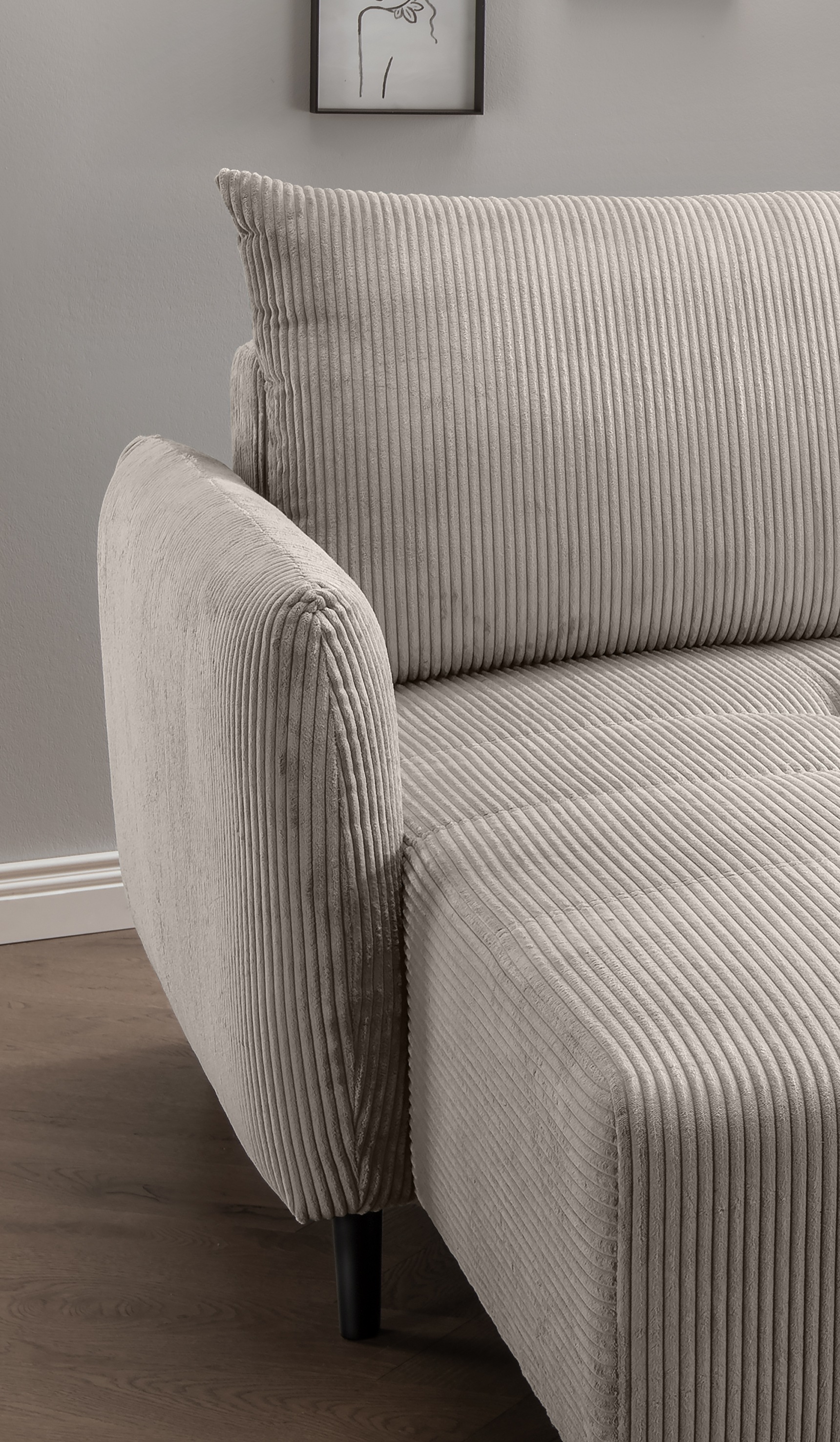 INOSIGN Ecksofa »Mara, L-Form, aktueller Cord Bezug und tolle Farben, schmale Armlehnen«, whlw. mit Bettfunktion,Recamiere links/rechts montierbar, Breite 238cm