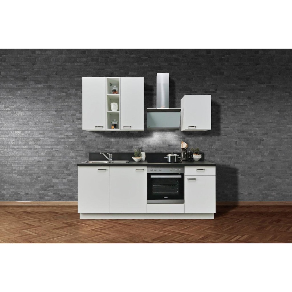 Express Küchen Küchenzeile »Bari«, ohne E-Geräte, mit Soft-Close-Funktion und Vollauszug, vormontiert, Breite 220 cm