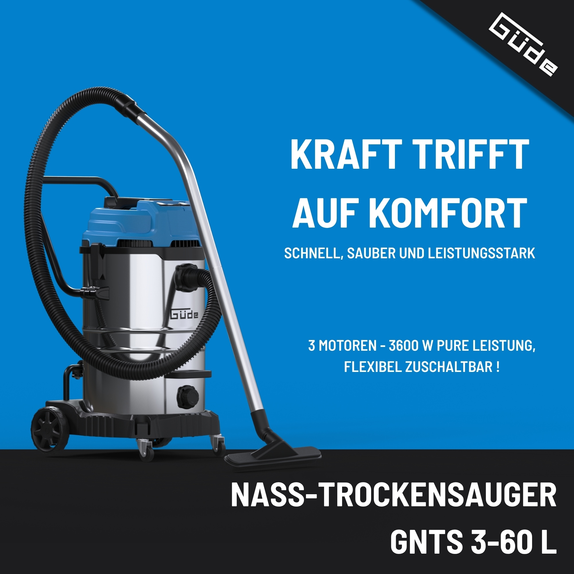 Güde Nass-Trocken-Sauger »»GNTS 3-60L«« 3600 (3 x 1200) W