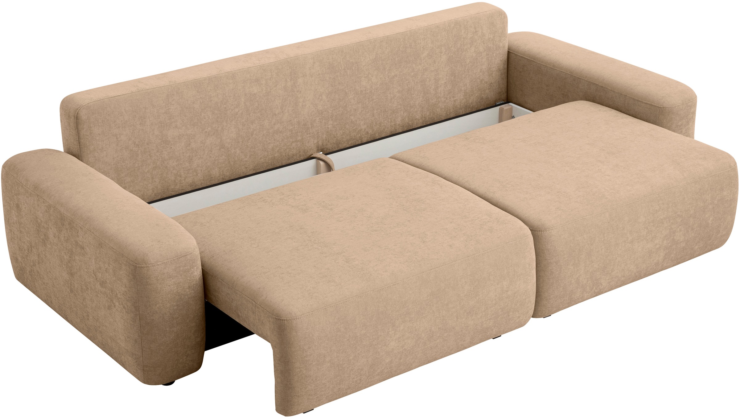 INOSIGN 3-Sitzer »TORGE (257cm), Sofa,Schlafsofa in Cord, Samtvelours, Struktur fein«, rundes Design, Schlaffunktion u. Bettkasten, Liegefläche: 135/200 cm