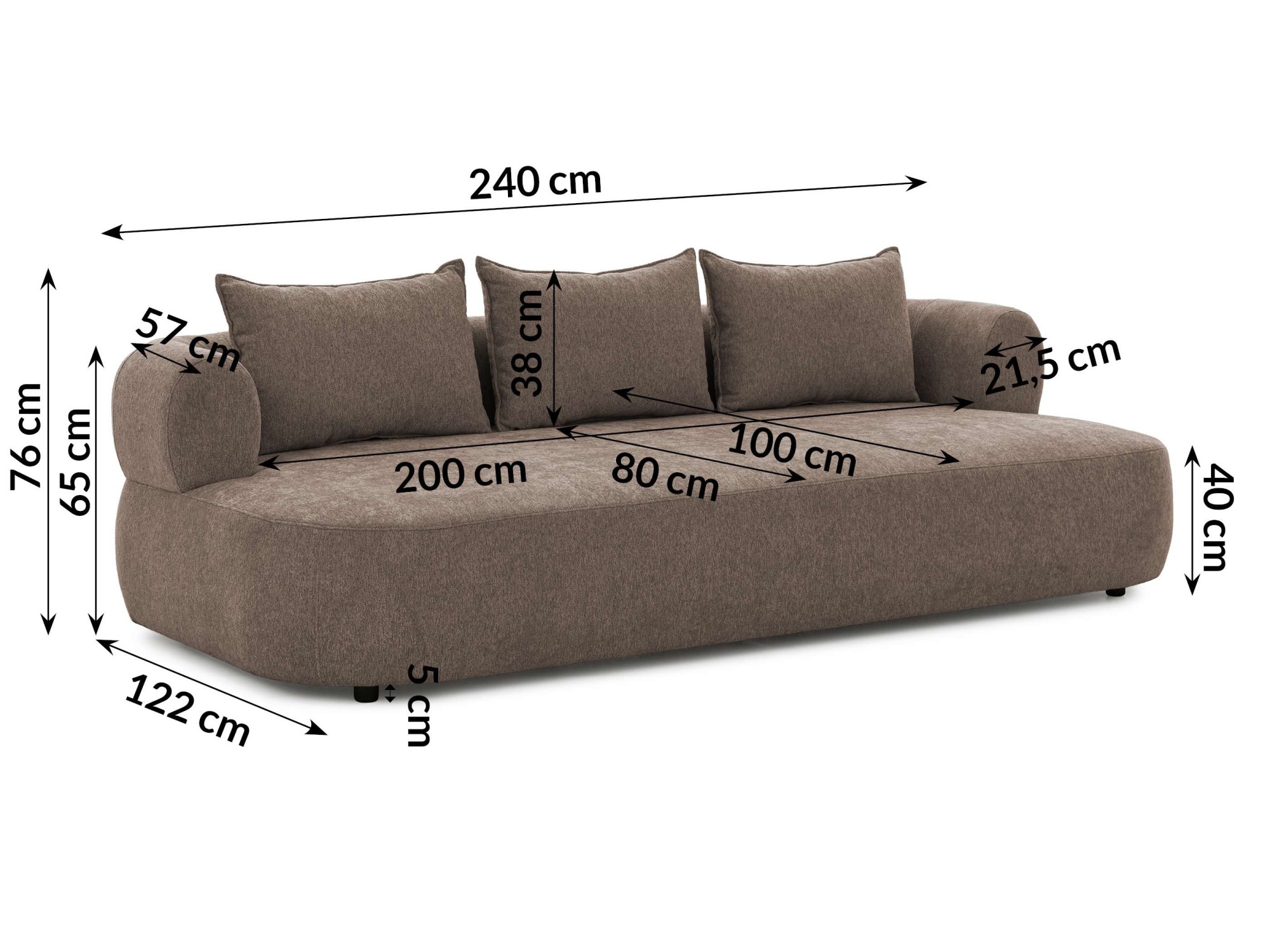 Home affaire Big-Sofa »LUSSAC 4-Sitzer Design-Sofa mit Zierkissen, Maße B/T/H: 242/123/78 cm«, hoher Sitzkomfort und modernes Design, Sofa ohne Bettfunktion