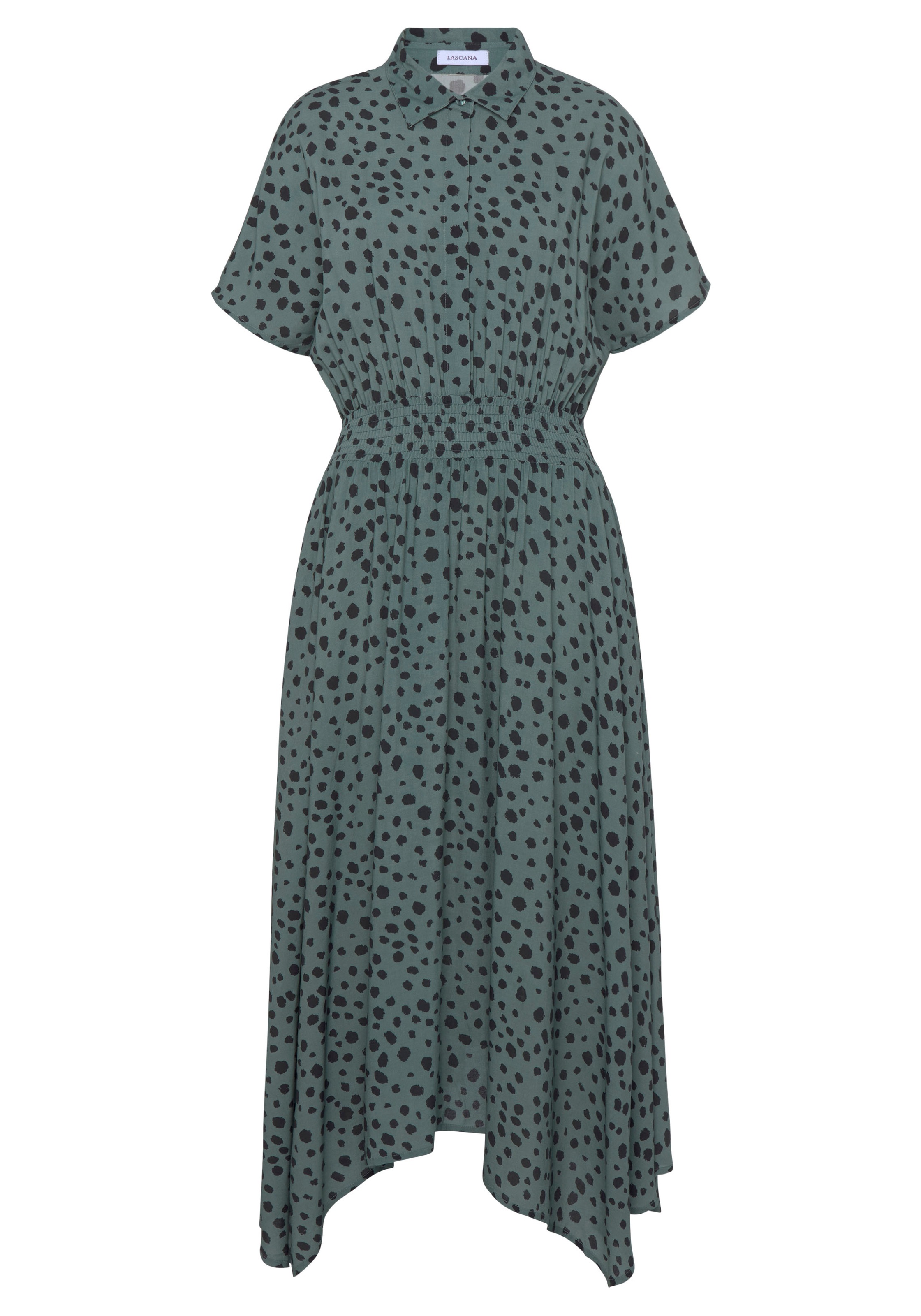 LASCANA Druckkleid, mit Punktedruck und asymmetrischem Saum, Hemdblusenklei günstig online kaufen