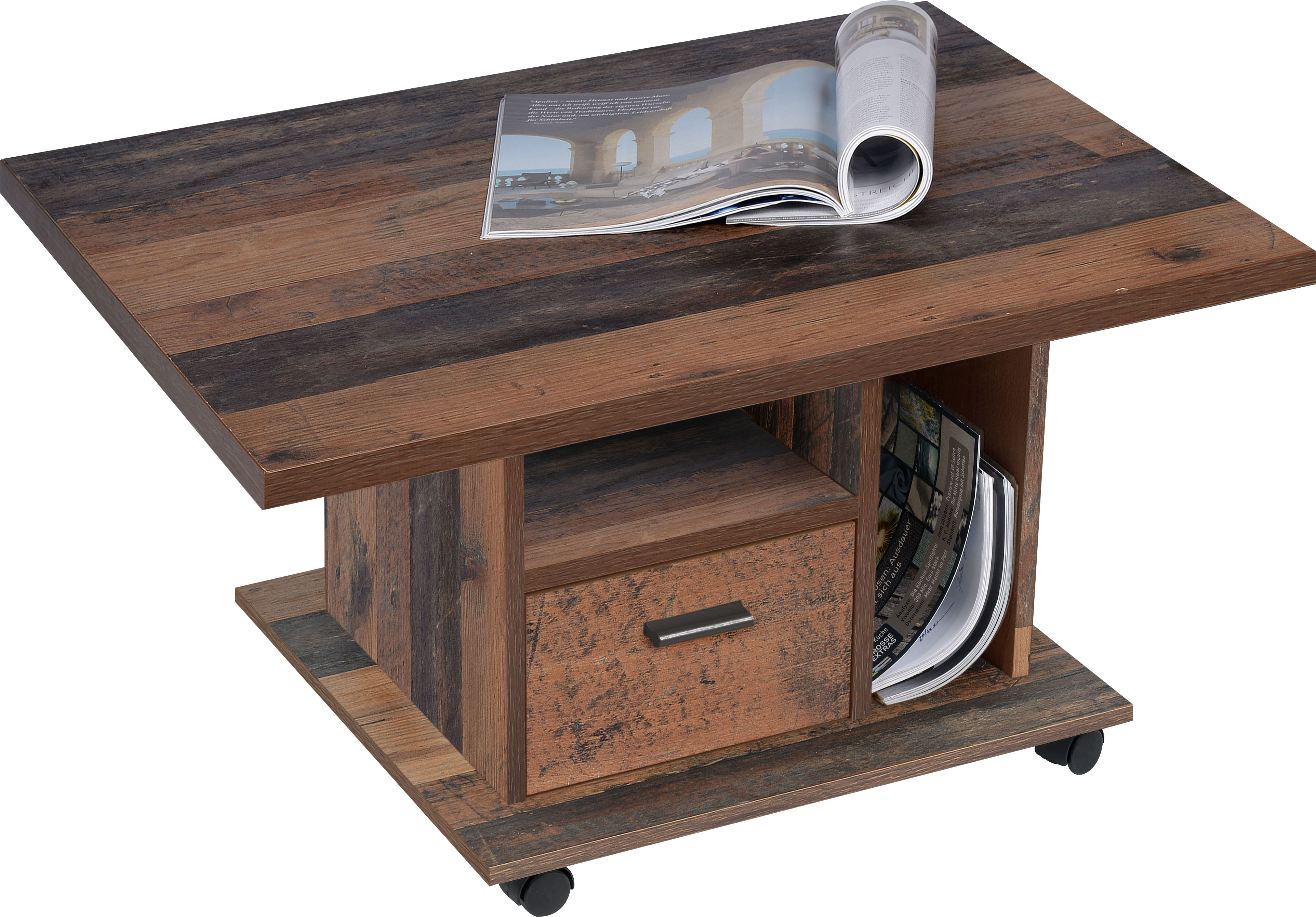 Couchtisch »Klaus«, Couchtisch Rechteck, aus Holz Nachbildung, mit Rollen, viel Stauraum