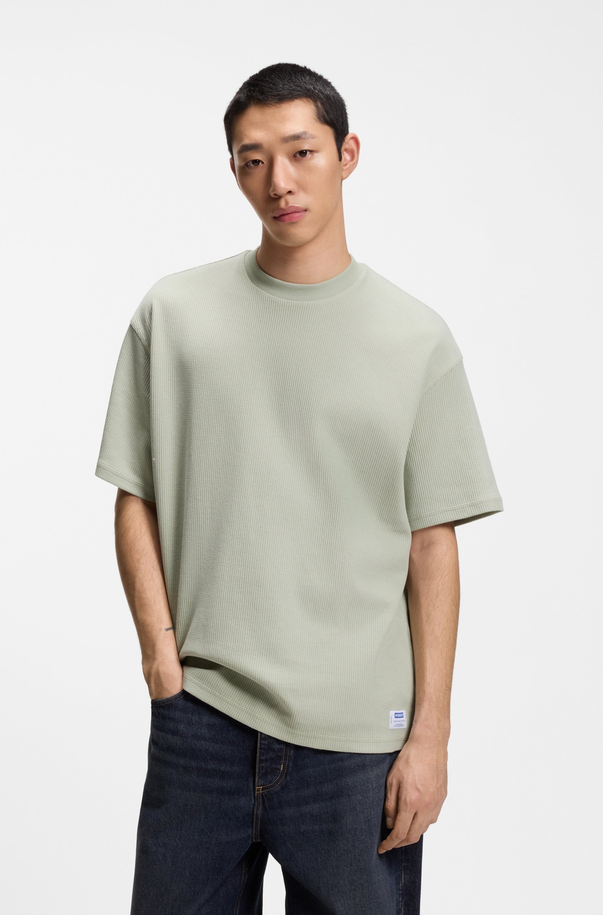 HUGO Blue T-Shirt "Nuwaffle" Rundhalsausschnitt, Regular Fit, dezentes Waff günstig online kaufen