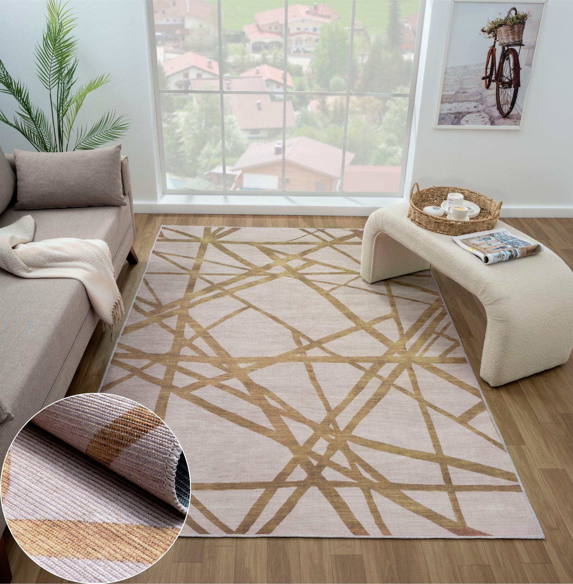 Teppich "Nola, LAGERRÄUMUNG", beige (creme,braun), B:160cm H:10mm L:230cm, Polyester, MYFLAIR MÖBEL & ACCESSOIRES, Teppiche, Teppich, bedruckt, modernes Design, In- & Outdoor geeignet, waschbar