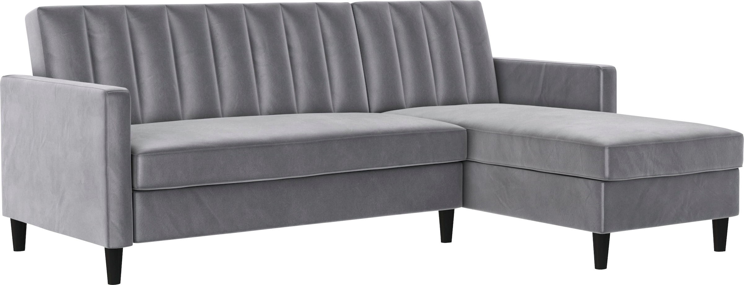 Dorel Home Ecksofa mit Schlafffunktion, Recamiere mit Stauraum beidseitig montierbar, Rückenlehne 2-teilig und 3-fach verstellbar