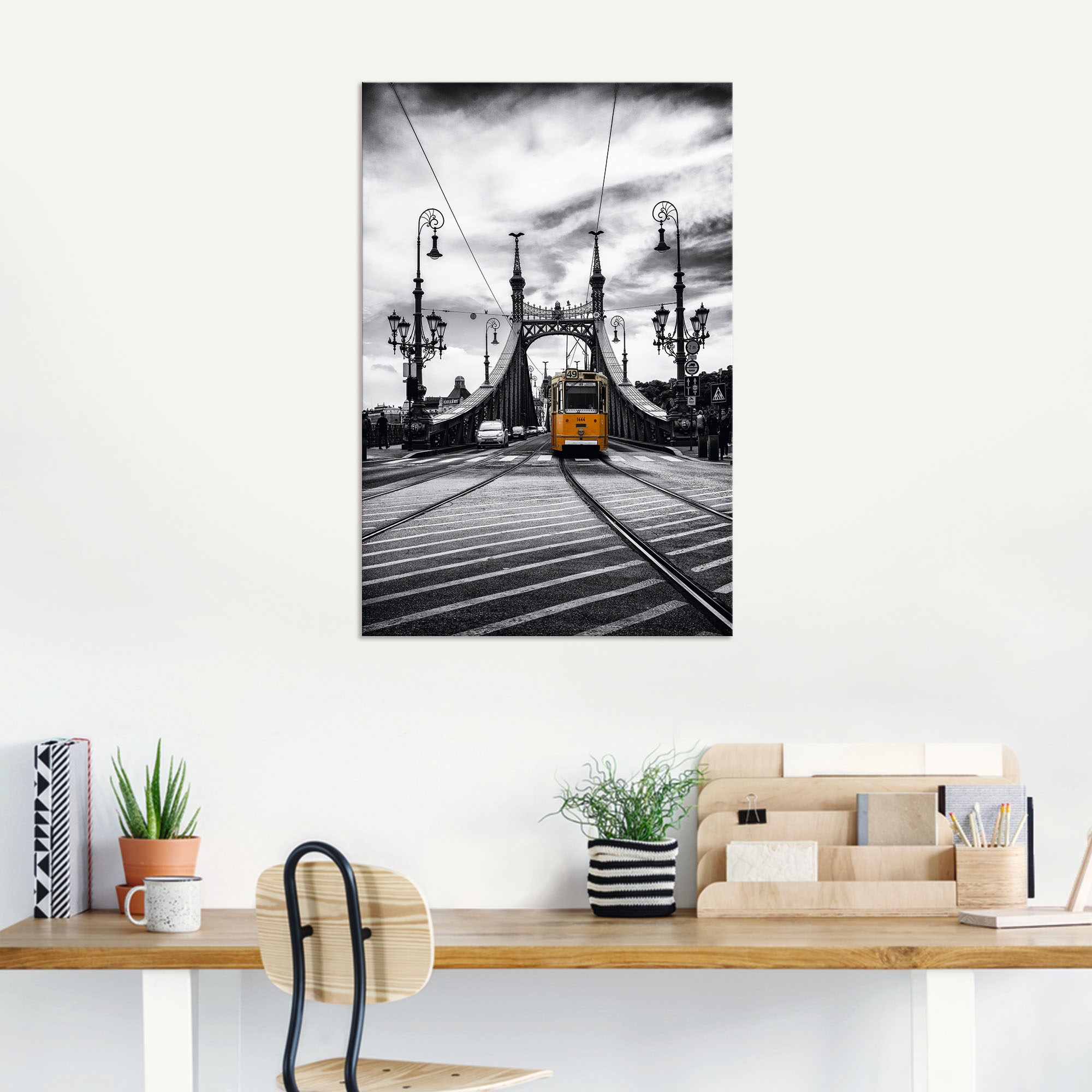 Artland Alu-Dibond-Druck »Budapest Freiheitsbrücke Straßenbahn«, Zugbilder, (1 St.), für Innen- und Außenbereich geeignet, Outdoorbild