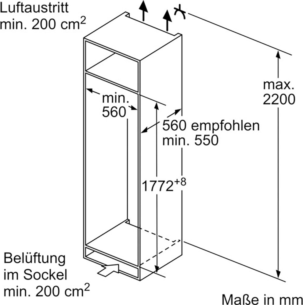 Constructa Einbaukühlschrank »CK282NSE0«, CK282NSE0, 177,2 cm hoch, 54,1 cm breit