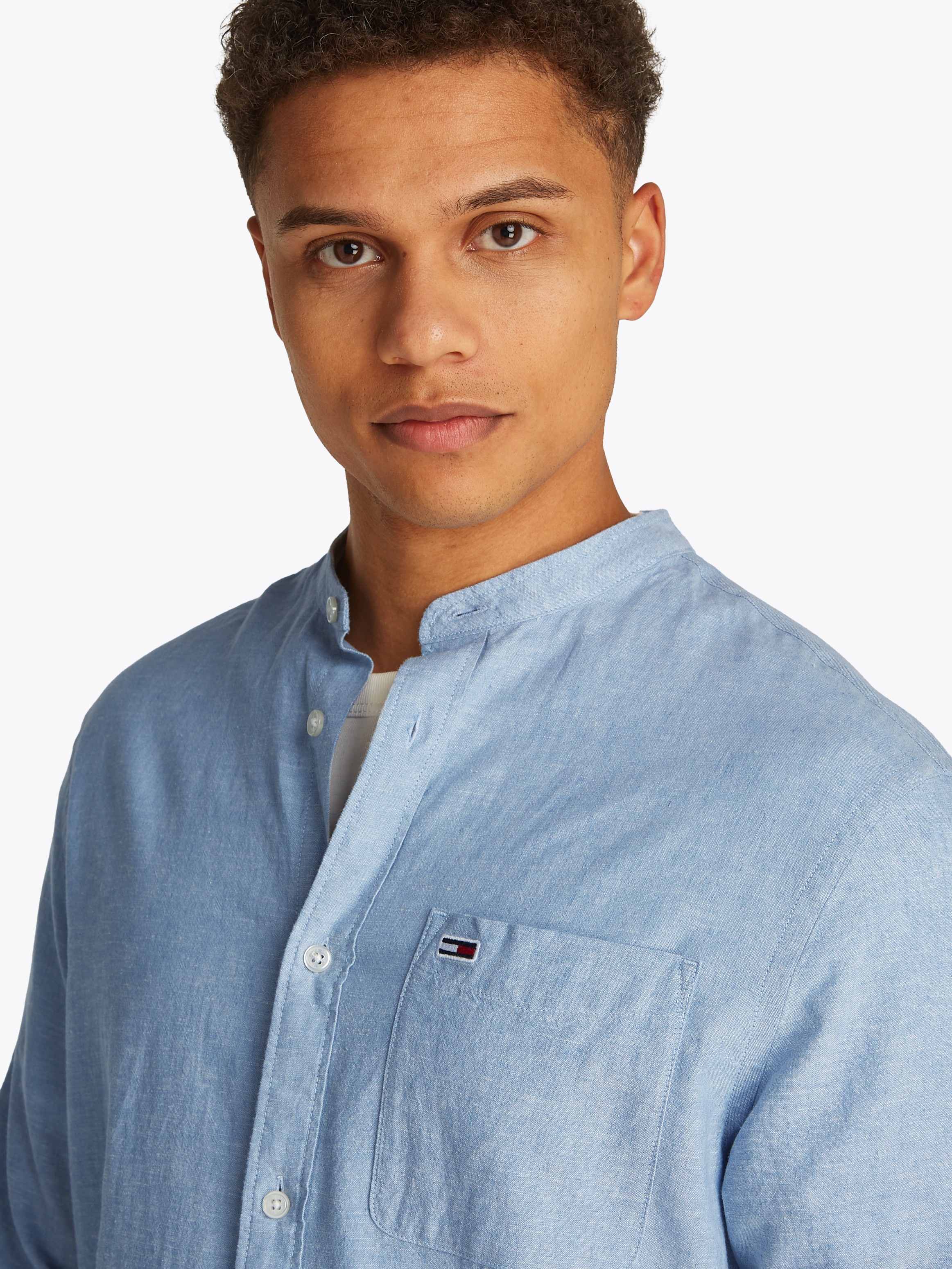 Tommy Jeans Langarmhemd "TJM LINEN MIX BAND COLLAR SHIRT" günstig online kaufen