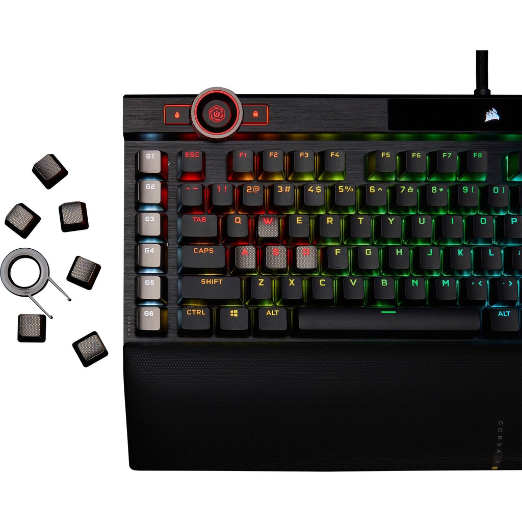 Corsair Gaming-Tastatur »K100 CHERRY MX SPEED«, (programmierbare G-Tasten-Lautstärkeregler-Ziffernblock-Handgelenkauflage)