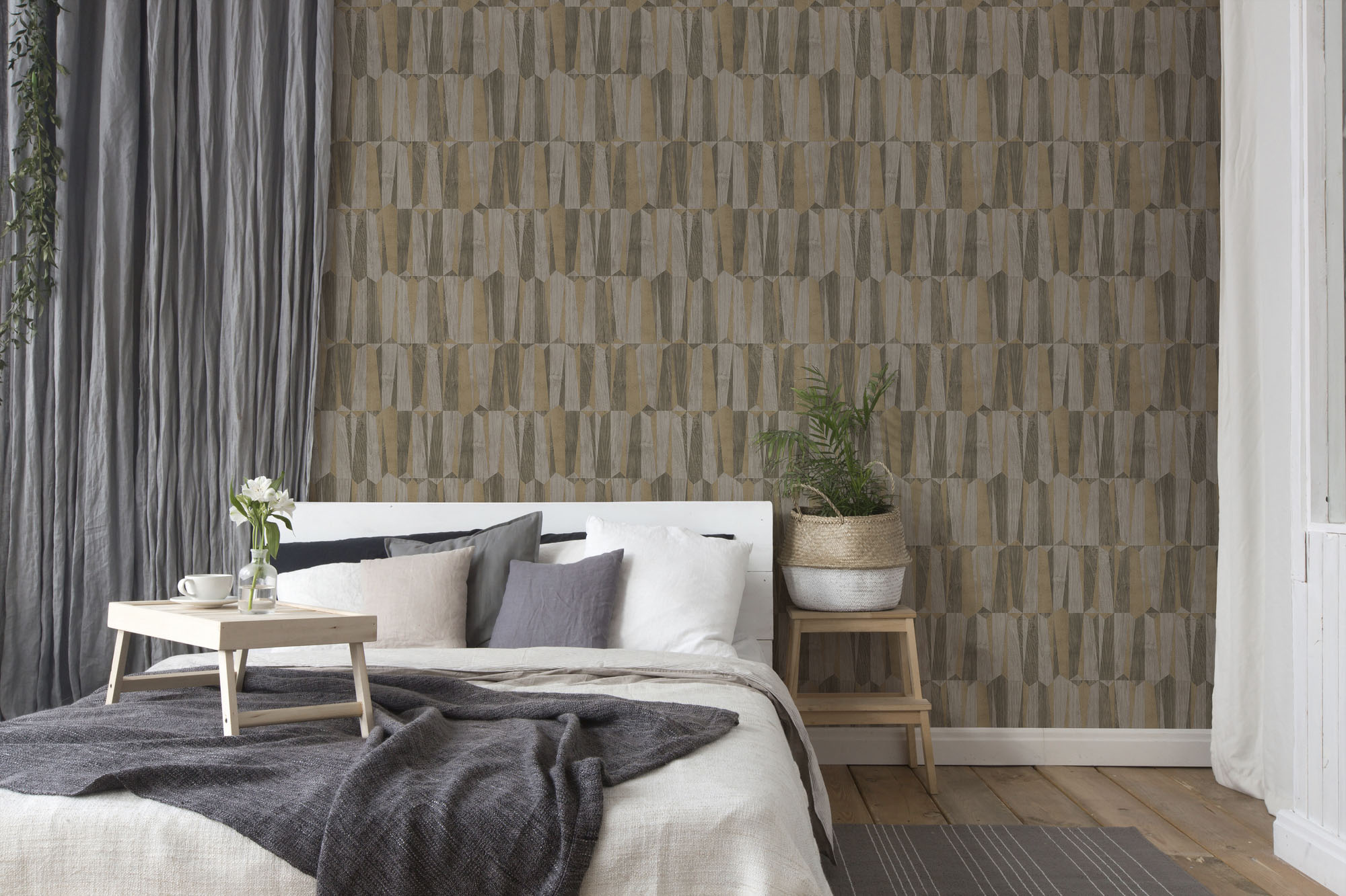 A.S. Création Vliestapete "Nara Grafisch" abstrakt gemustert leicht glänzend leicht strukturiert Holzoptik Ethno Tapeten Wohnzimmer Schlafzimmer Küche Flur Design Büro