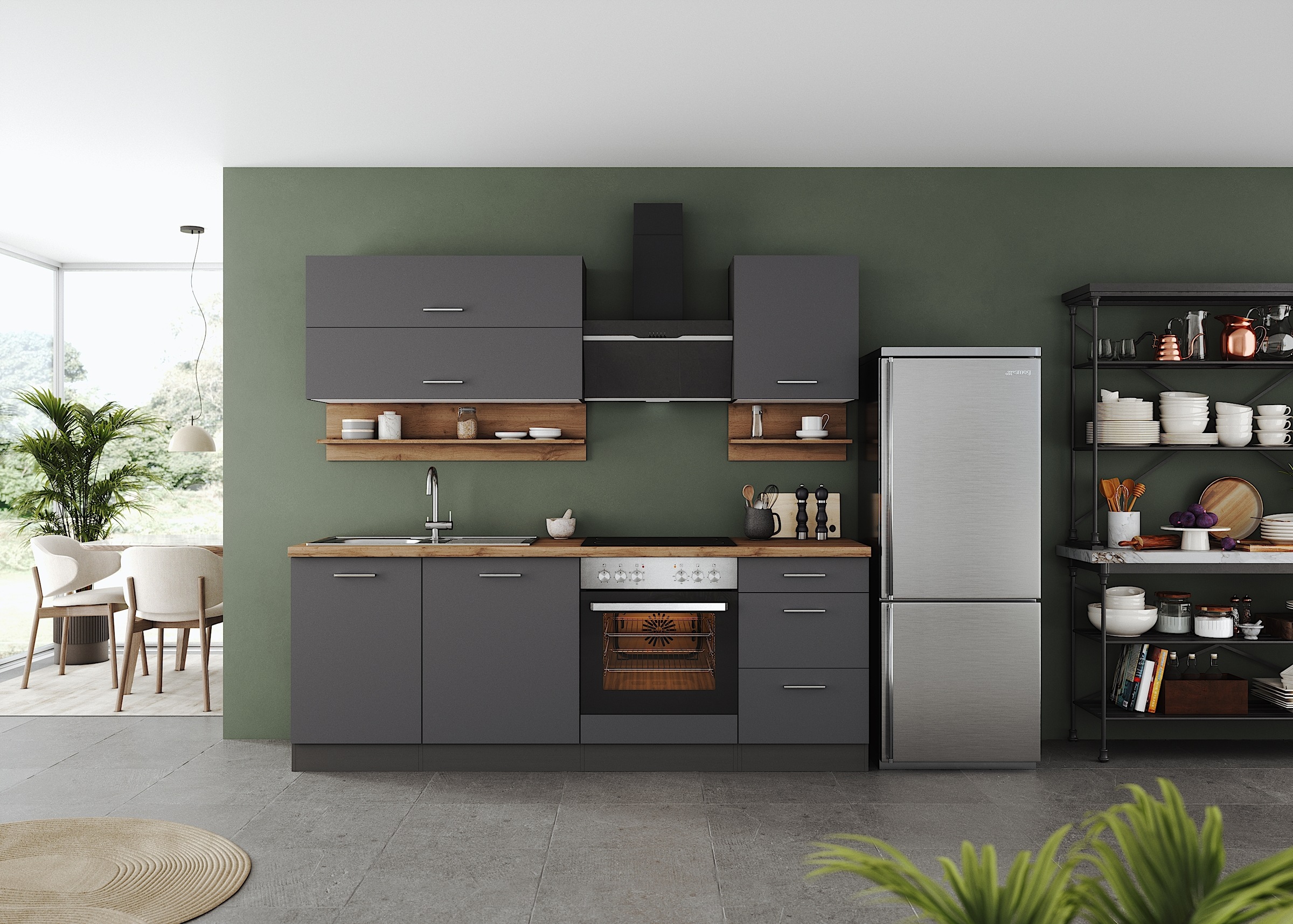 KOCHSTATION Küchenzeile »KS-Milan«, 220 cm breit, robuste Metallauszüge, viel Stauraum