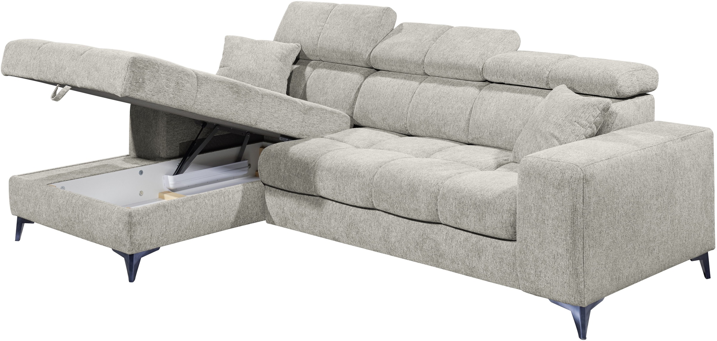 ED EXCITING DESIGN Ecksofa »Sydney L-Form mit Bettfunktion, Bettkasten, Kopfteilverstellung«, motorischer Sitztiefenverstellung, USB-Port & 2 Zierkissen
